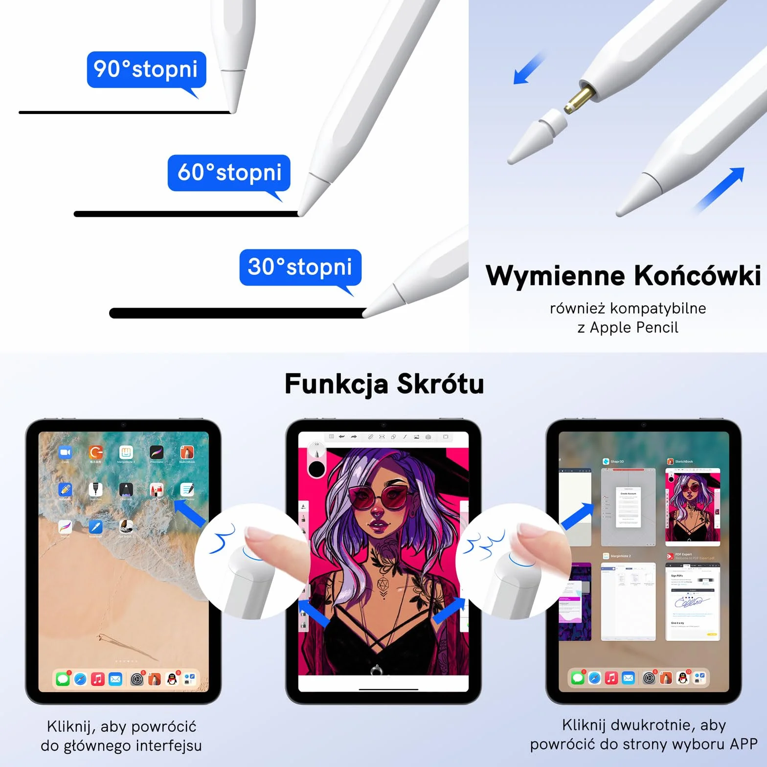 Zspeed Rysiki do iPad, Apple pencil z bezprzewodowe ładowanie I czułością na pochylenie, odrzucanie dłoni, Stylus kompatybilny ze iPad Pro 12.9 3/4/5/6, iPad Pro 11 1/2/3/4, iPad10/9/8/7/6, Mini/Air