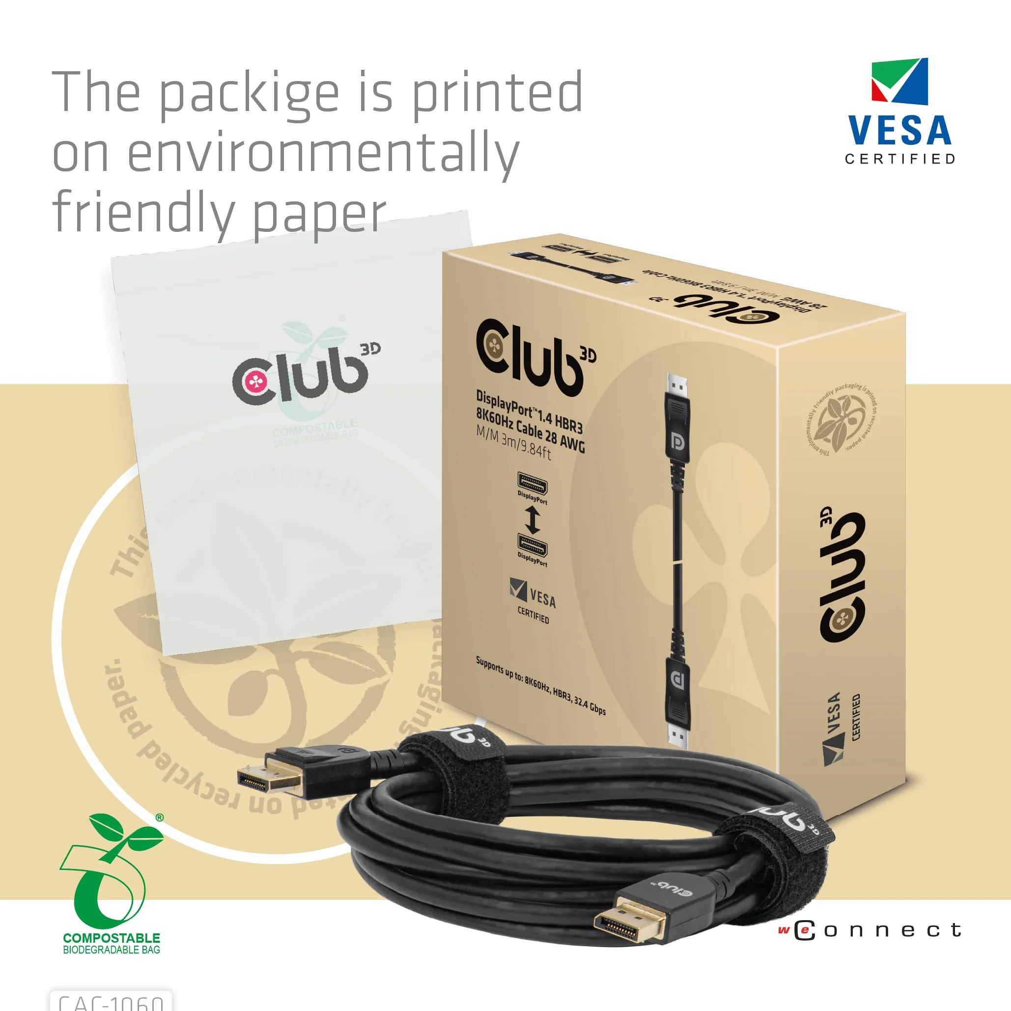Club 3D CAC-1060 DisplayPort 1.4 HBR3 8K kabel czarny