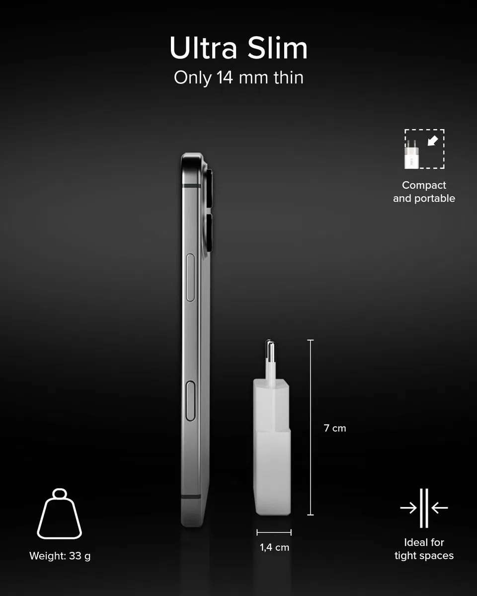 SBS Extra Slim GaN Charger 30W USB-C, GaN Technology, Power Delivery (PD 3.0 PPS), Szybkie ładowanie, ładowarka do iPhone'a, Androida, Tabletu i MacBooka Neo, Kompaktowy, Szary