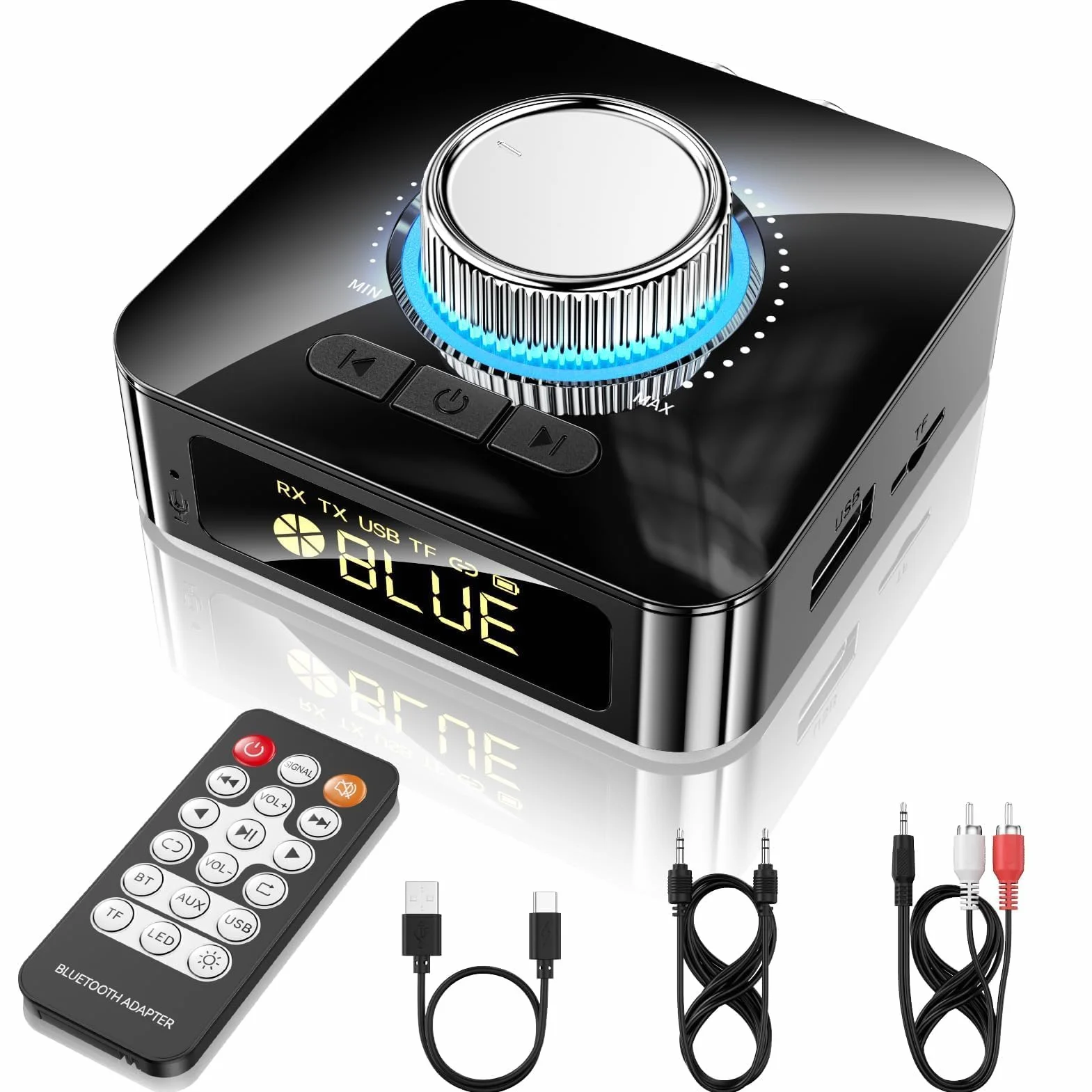 GlasFlength Adapter Bluetooth stereo, odbiornik Bluetooth 5,4 z kablem AUX 3,5 mm RCA Low Latency 49 ft, HiFi Bluetooth Audio Receiver do TV/głośnika/komputera stacjonarnego/projektorów