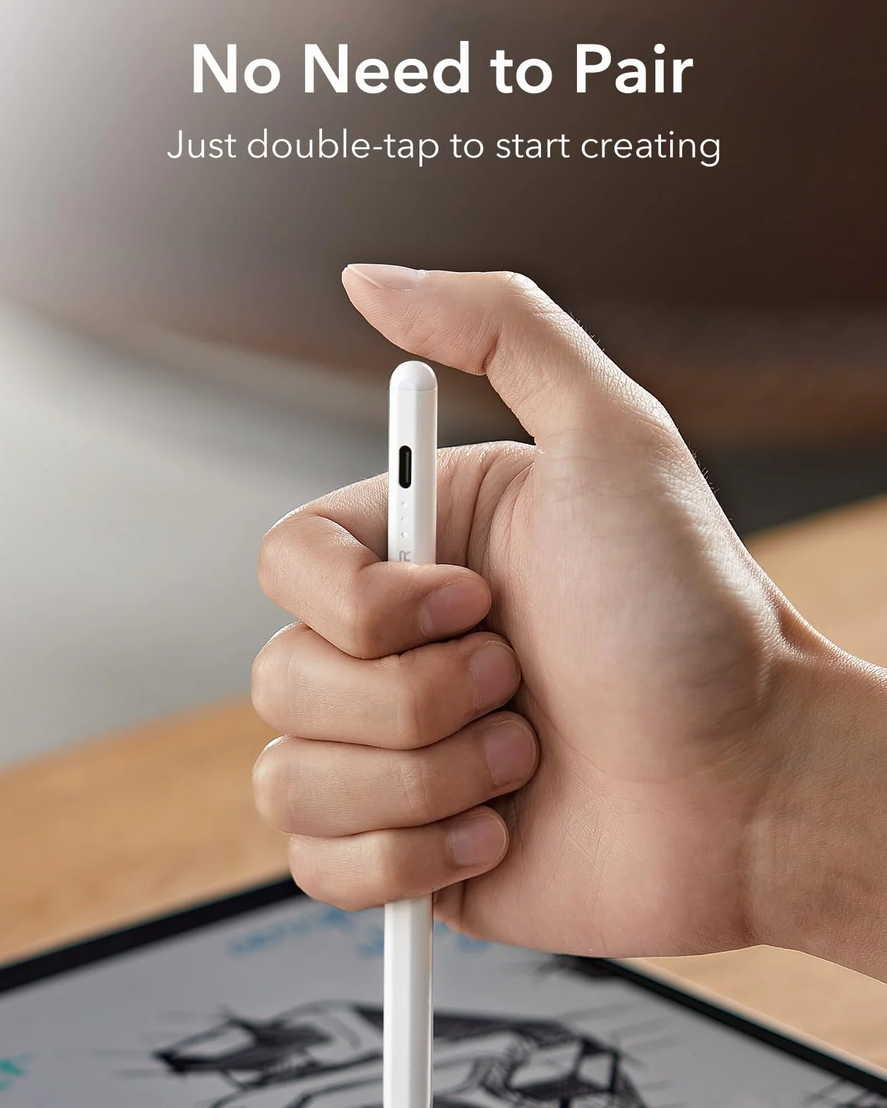 ESR Rysik do iPada 2018-2026 z Tilt Sensitivity i Palm Rejection, kompatybilny z iPad 11/10. Gen, Air 11/13, Pro 11/12.9/13, Mini 6/5, biały