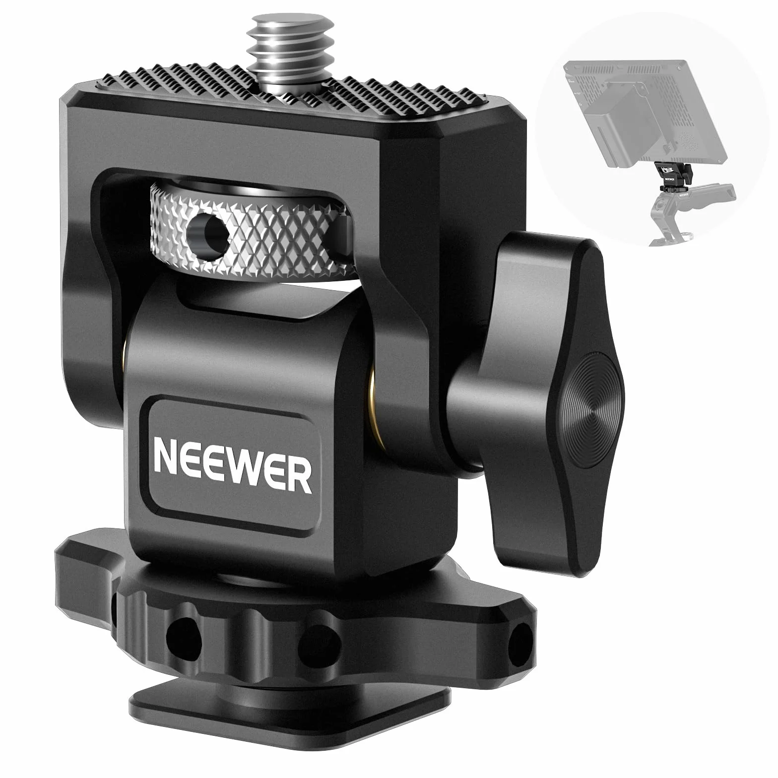 NEEWER Uchwyt na monitor terenowy z zimną stopką, śruba 1/4", kompatybilny z Atomos Ninja V, obracany 360° 180°, regulacja nachylenia