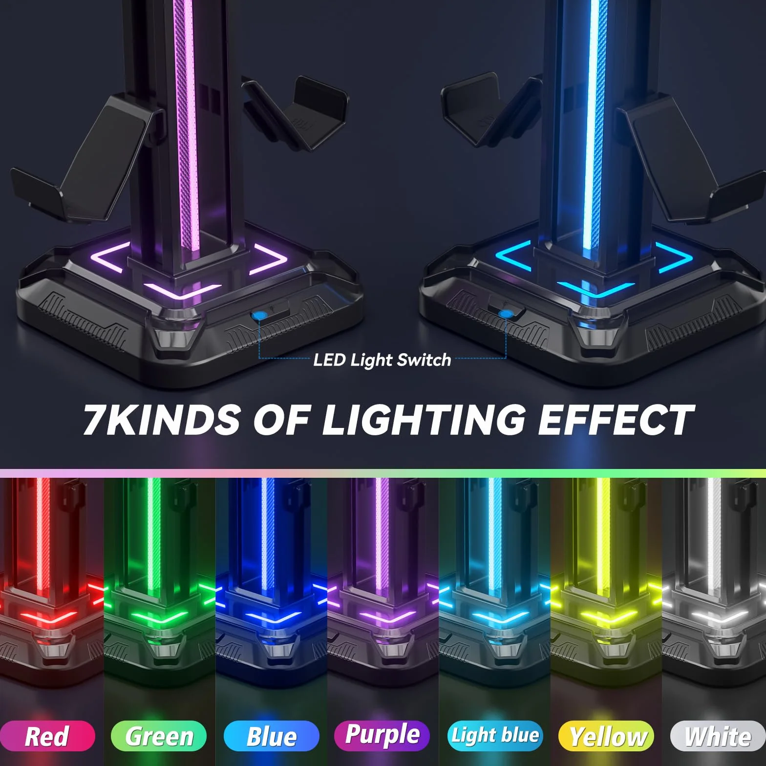 Stojak na Słuchawki RGB 9 Trybów Podświetlenia Obrotowy Uchwyt na Kontroler Czarny
