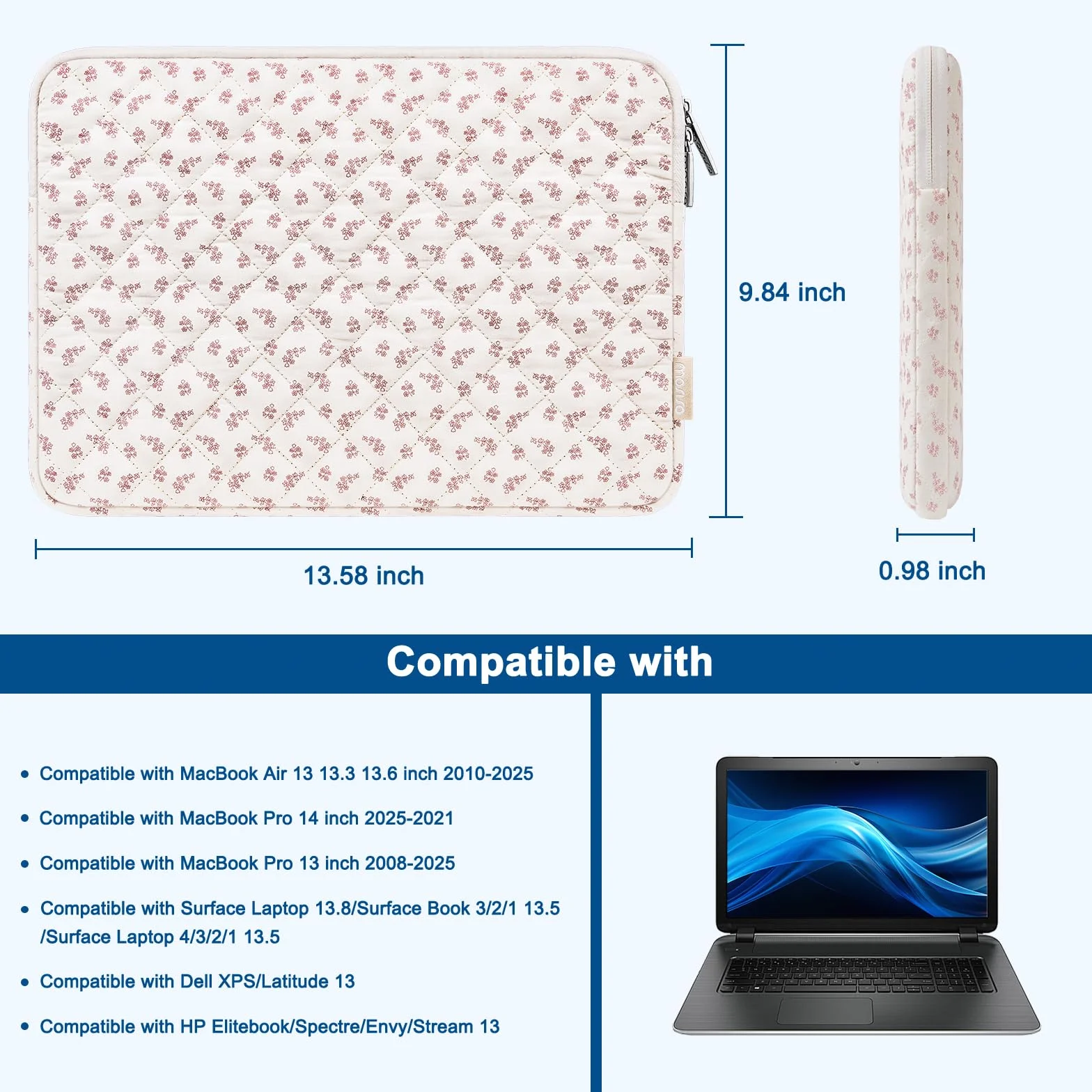 MOSISO Puffy torba na laptopa o przekątnej ekranu 13-14", Puffy, etui na laptopa kompatybilne z MacBook Air 13 13,6 / Pro 13/Pro 14, HP Dell ASUS Lenovo, kwadratowa, pikowana torba i małe etui