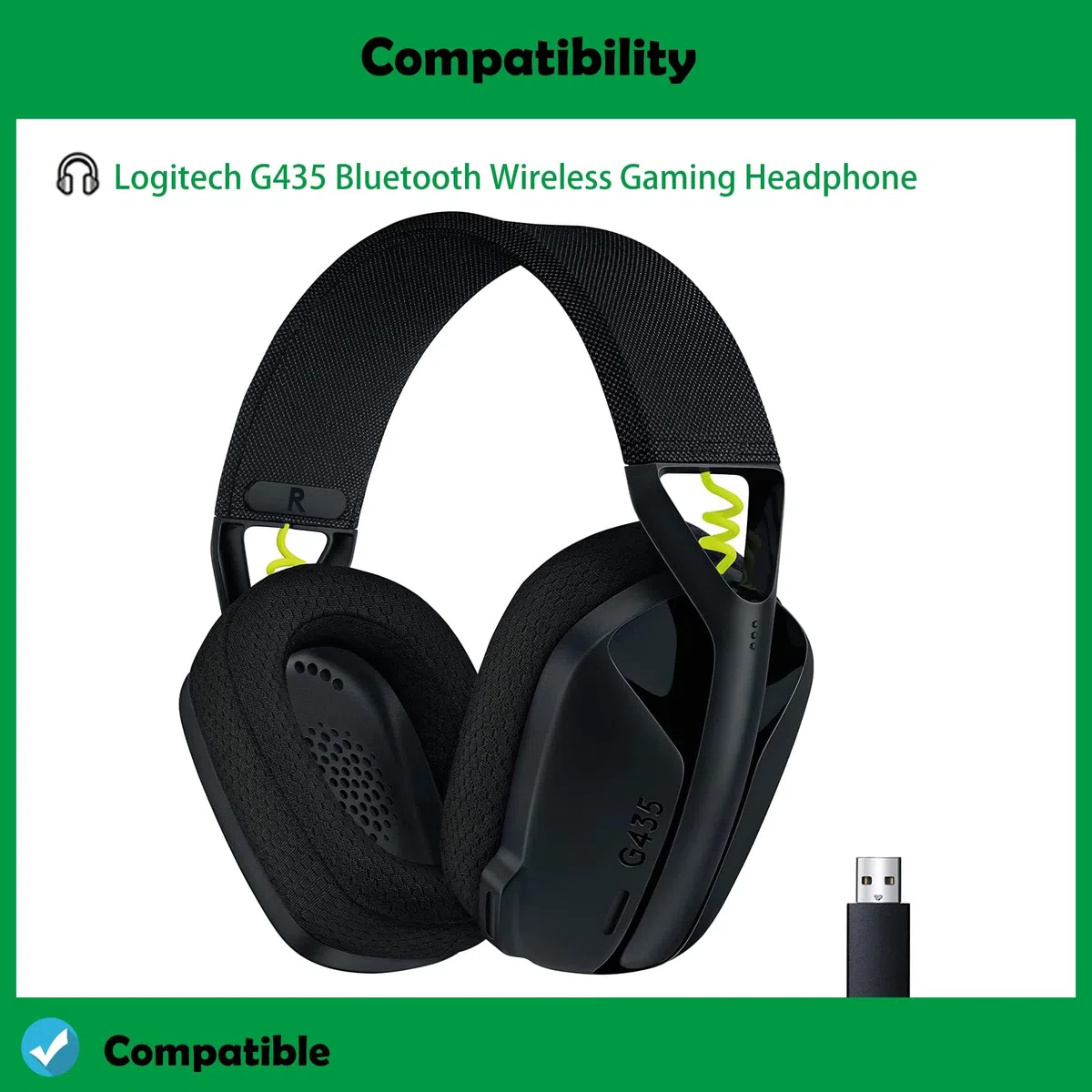 G435 Wymienne nauszniki – Kompatybilne z bezprzewodowym zestawem słuchawkowym Logitech G435 Bluetooth Gaming, Nauszniki z pianką izolującą hałas