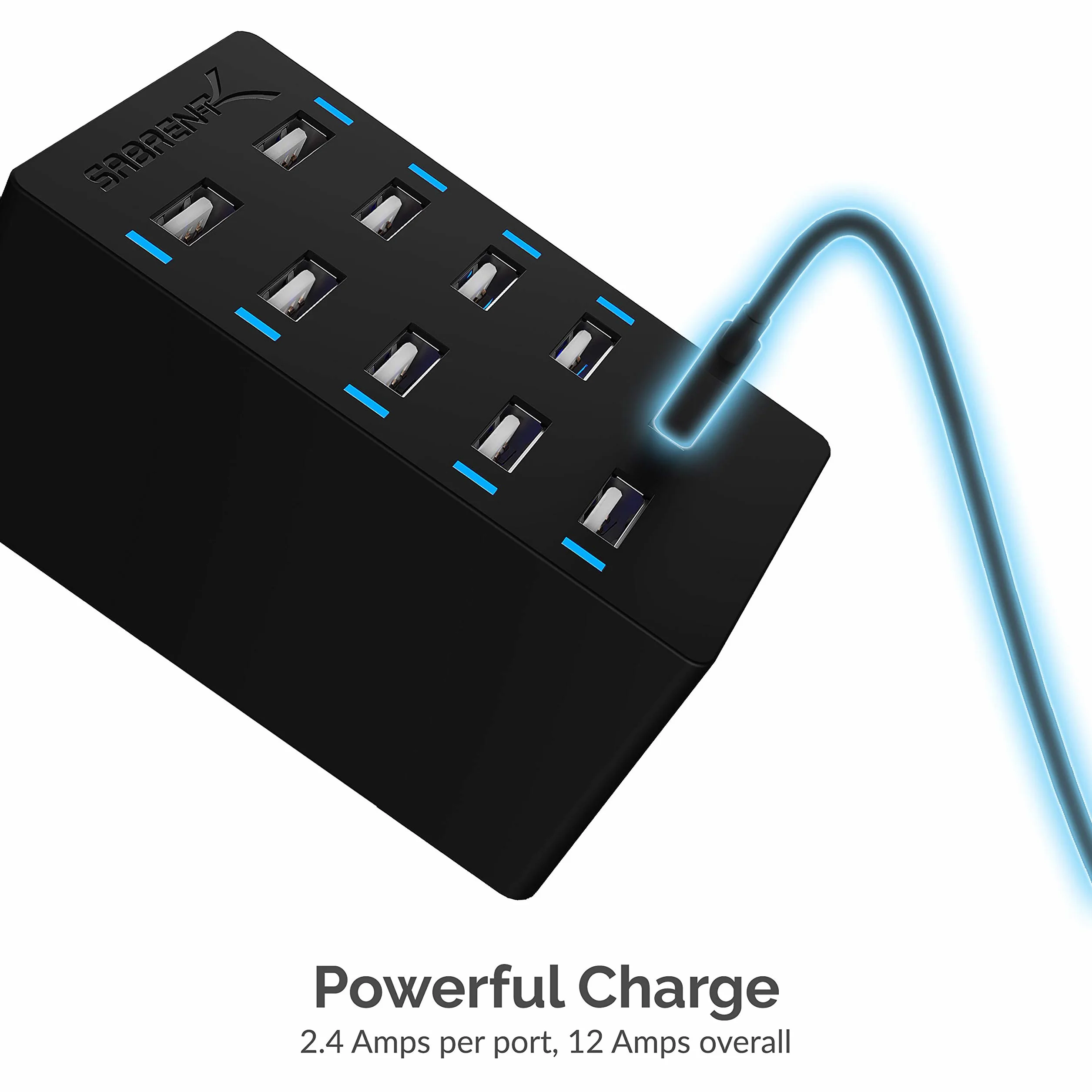 SABRENT Inteligentna ładowarka USB, 60 W, 10 portów, szybka ładowarka z zasilaczem, stacja ładująca Multi USB, ładowarka ścienna kompatybilna z produktami Apple i smartfonami, przenośnymi głośnikami