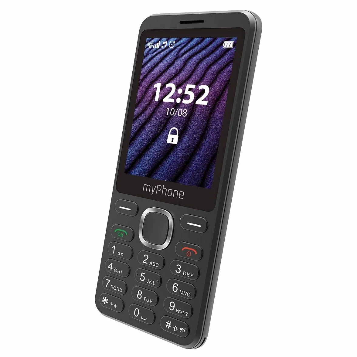 myPhone Maestro 2, telefon klawiszowy, kolorowy wyświetlacz, duży ekran 2,8", dual sim, latarka, bluetooth, pojemna bateria 1000 mAh, smukła obudowa, aparat, duże klawisze, radio, czarny