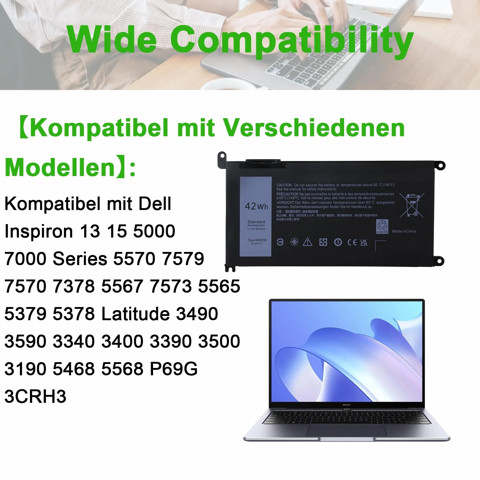 11,4 V 42 Wh WDX0R bateria do laptopa kompatybilna z Dell Inspiron 13 15 5000 7000 seria 5570 7579 7570 7378 5567 7573 5565 5379 5378 Latitude 3490 355 90 333 40 3400 3390 3500 3190 5468 5568 P69G