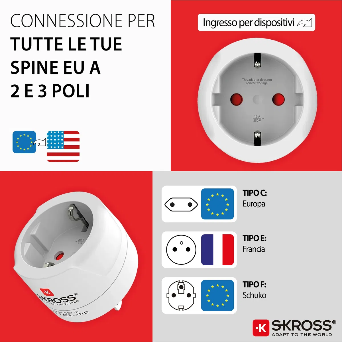 Skross Zasilacz sieciowy Adapter podróżny z Europy do USA