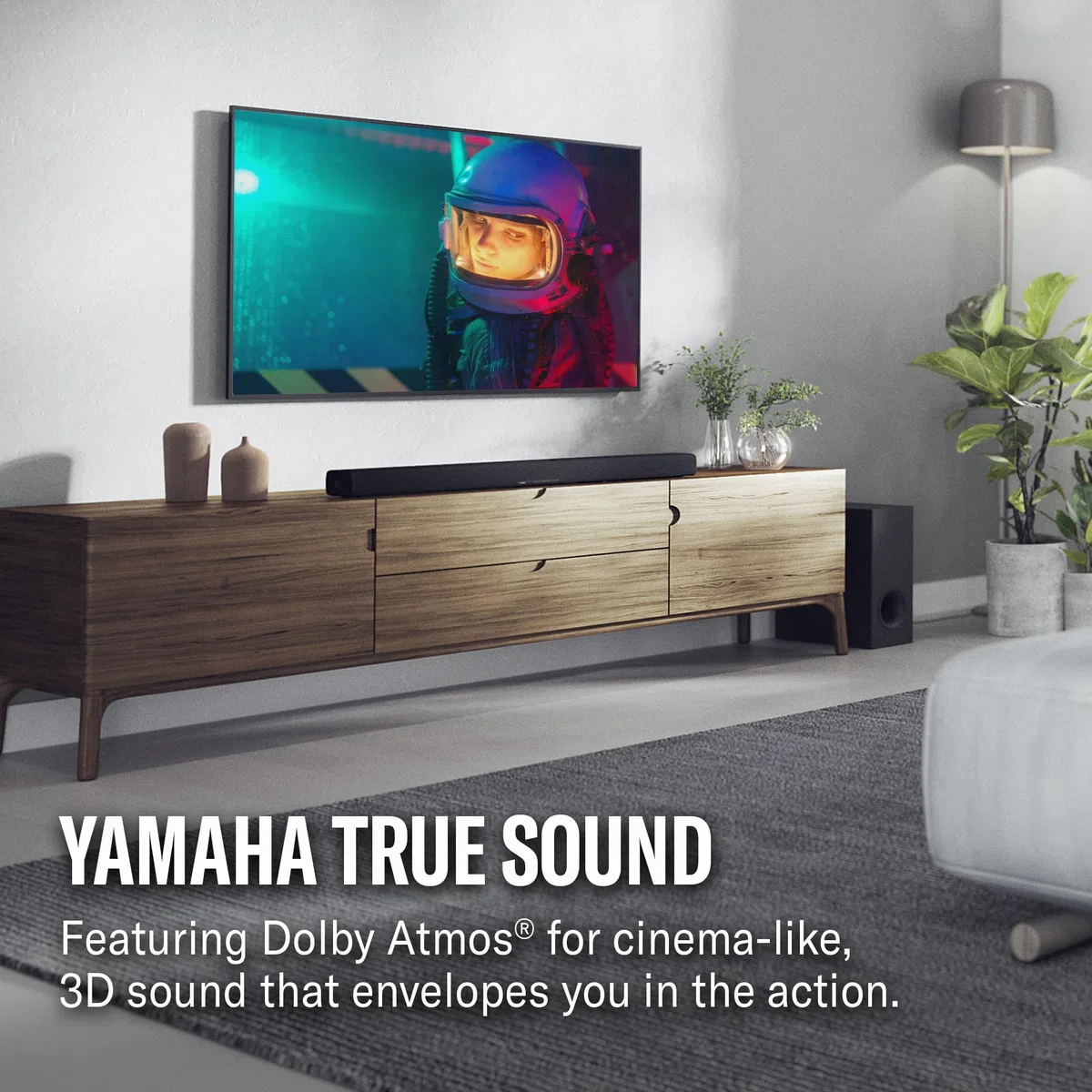 YAMAHA - True X BAR 50A soundbar z Dolby Atmos, bezprzewodowym subwooferem i wbudowaną funkcją Alexa w kolorze czarnym