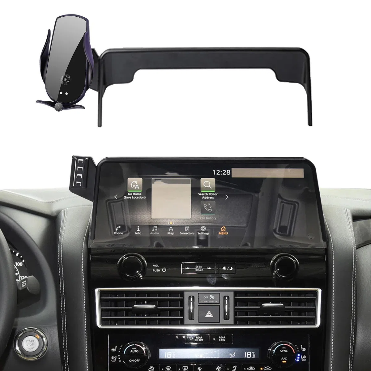 Uchwyt Samochodowy na Telefon dla Nissan Patrol 2023-2024, uchwyt samochodowy na telefon komórkowy, stojak na nawigację GPS (podwójna podstawa i uchwyt 1)