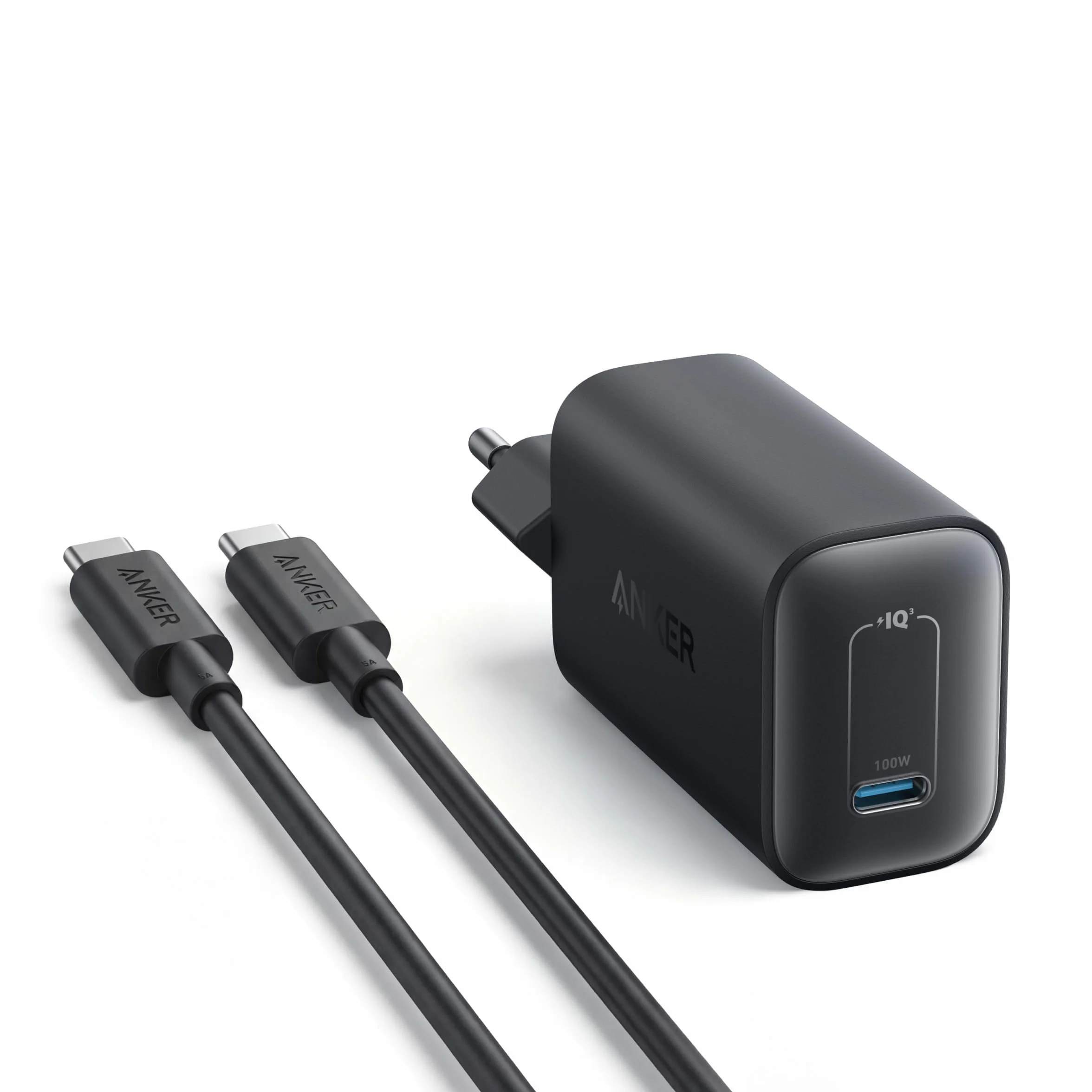 Anker Nano Ładowarka 100 W, Ładowarka 100 W do MacBooka, Zasilacz do MacBooka, iPada, iPhone’a 17/16, Galaxy oraz wszystkich urządzeń USB‑C, w zestawie kabel USB‑C 1,8 m (czarny)