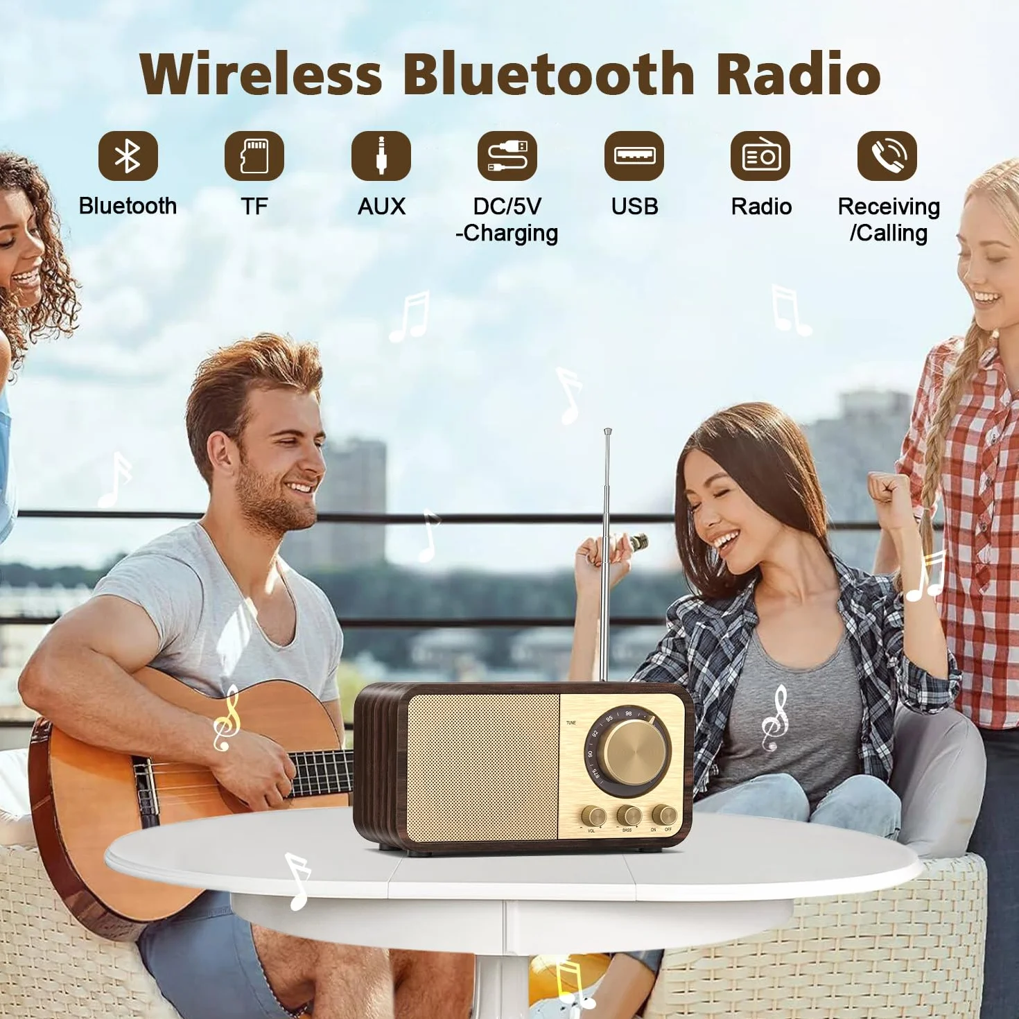 Radio Retro Nostalgiczne z Bluetooth 2000 mAh Głośnik Basowy 5W AUX USB