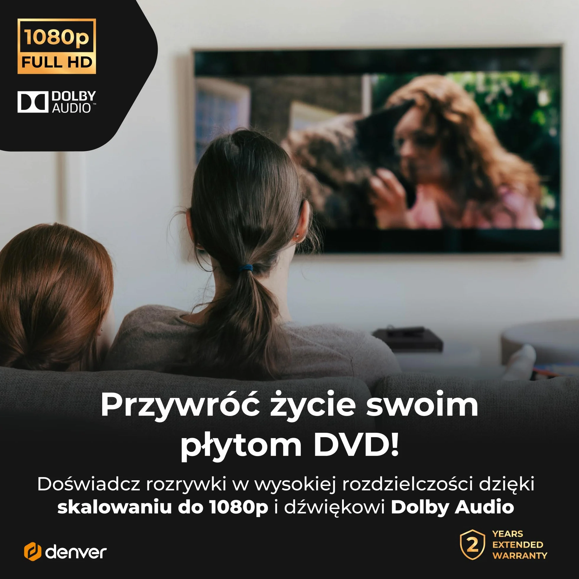 Denver DVH7787 Odtwarzacz DVD Do Telewizora, HDMI, Mini, Wszystkie Regiony, 1080p Upscaling, Dolby Digital, USB, Coax, Scart, Czarny