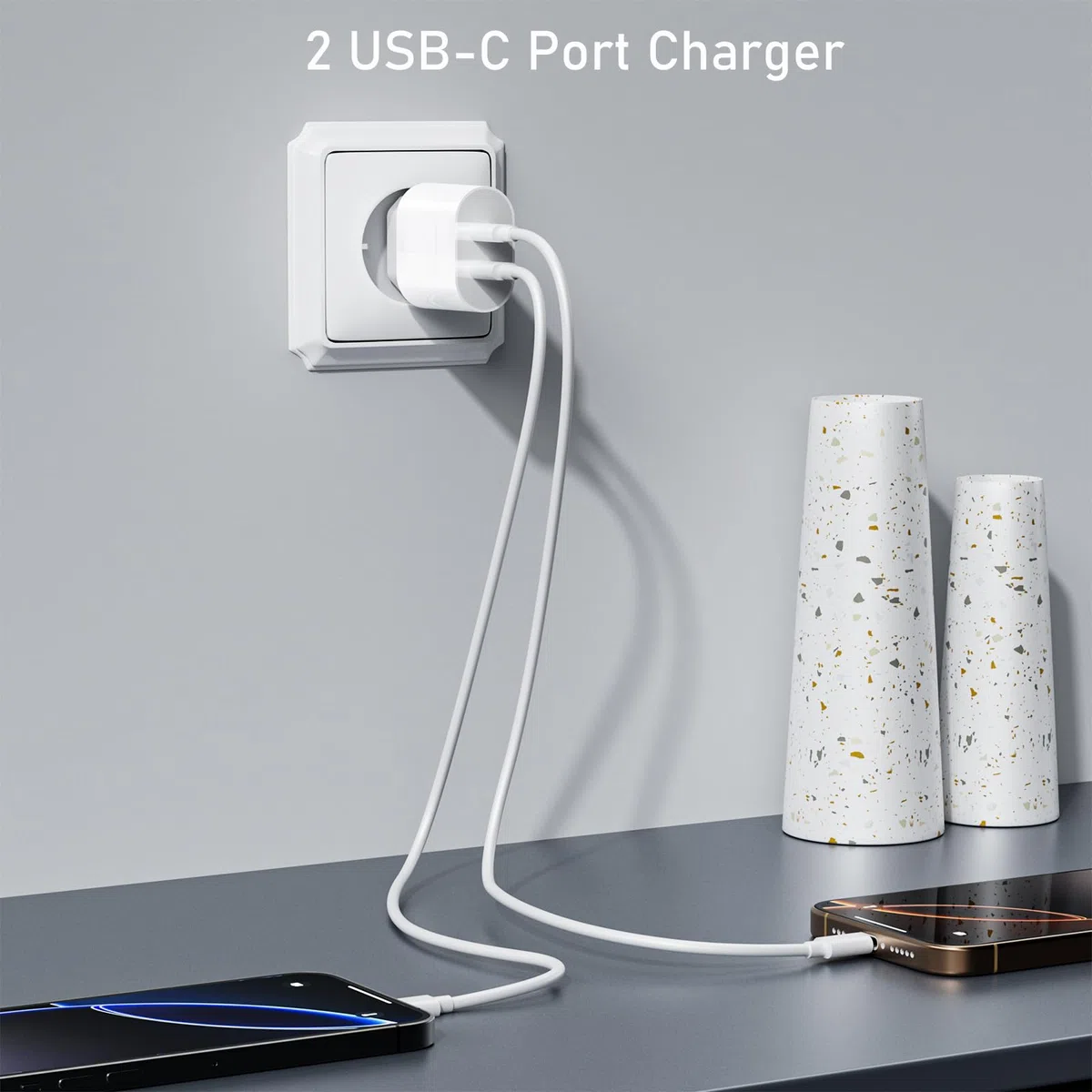 Ładowarka USB C, 20 W, adapter do iPhone 16/16 Pro / 16 Pro Max/16 Plus/15 14 13 12 11 Pro Max Plus/SE/XR/X/XS, 2 porty USBC, wtyczka sieciowa, ładowarka do szybkiego ładowania