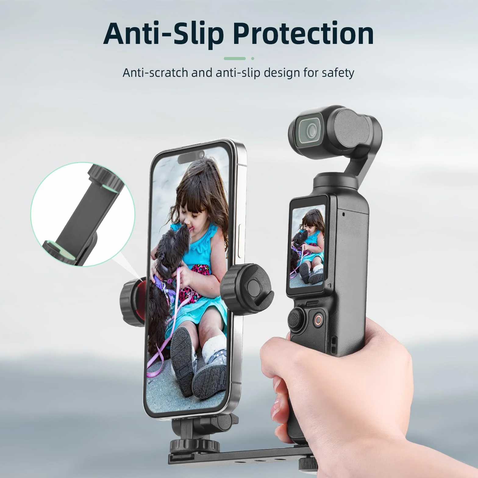 BRDRC Uchwyt na telefon Pocket 3 i klips ze śrubą 1/4 cala i zimną stopką do DJI Osmo Pocket 3 Creator Combo akcesoria