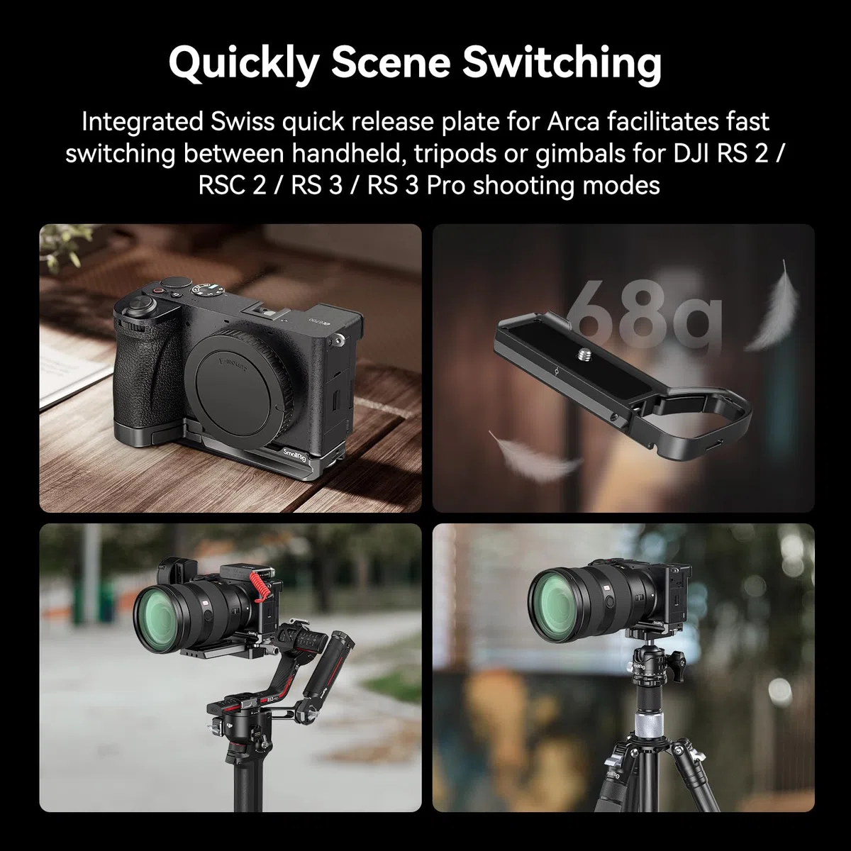 SMALLRIG A6700 Base Plate Płyta Bazowa dla Sony Alpha 6700, Bottom Mount Plate, Wbudowana Płyta Szybkiego Uwalniania dla Arca, Obsługująca Szybkie Przełączanie Między Statywem a Stabilizatorem - 4338
