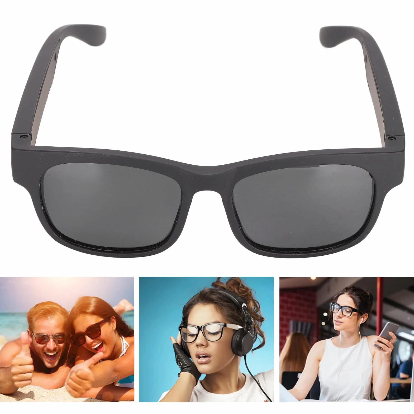 Inteligentne Okulary Audio, Bezprzewodowe Okulary Przeciwsłoneczne Bluetooth z Otwartym Uchem ze Słuchawkami, Spolaryzowane Okulary Przeciwsłoneczne z Redukcją Szumów na świeżym(czarny)