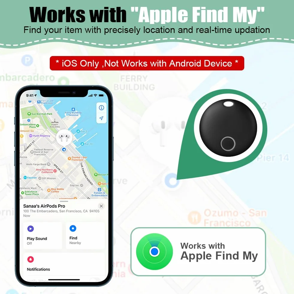 Ainiv 4 szt. Smart Tag, tracker Tag kompatybilny z Apple Find My (tylko iOS), IP67 wodoodporny lokalizator kluczy, zasięg do 50 m, wyszukiwanie przedmiotów dla zwierząt, klucze, bagaż, walizka