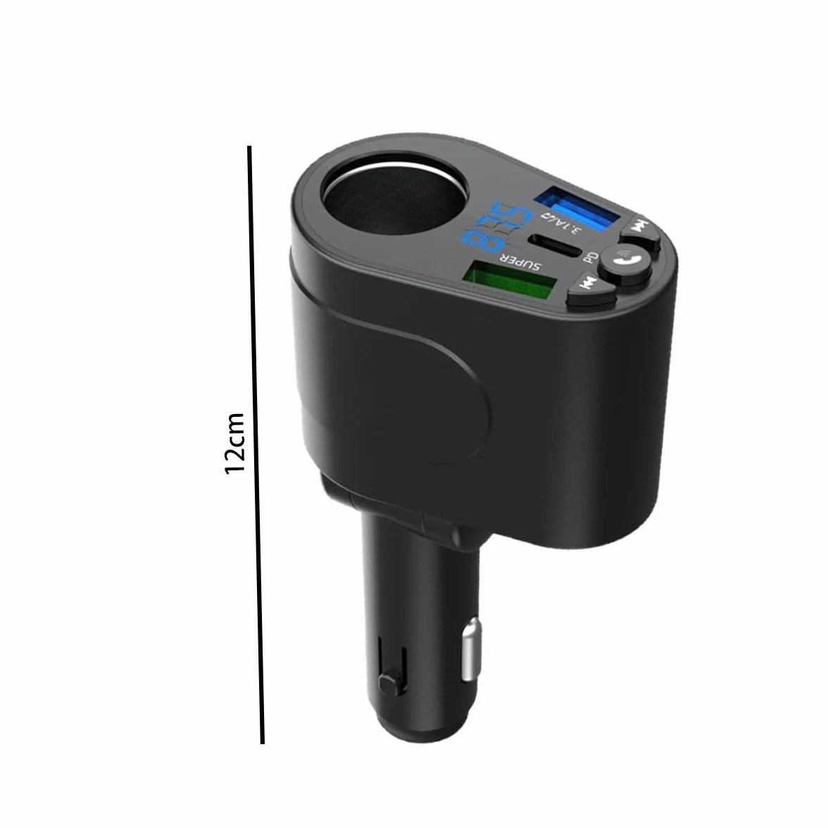 Ubric Transmiter FM Auto Bluetooth PD typ C szybka ładowarka do gniazda zapalniczki samochodowej wskaźnik napięcia
