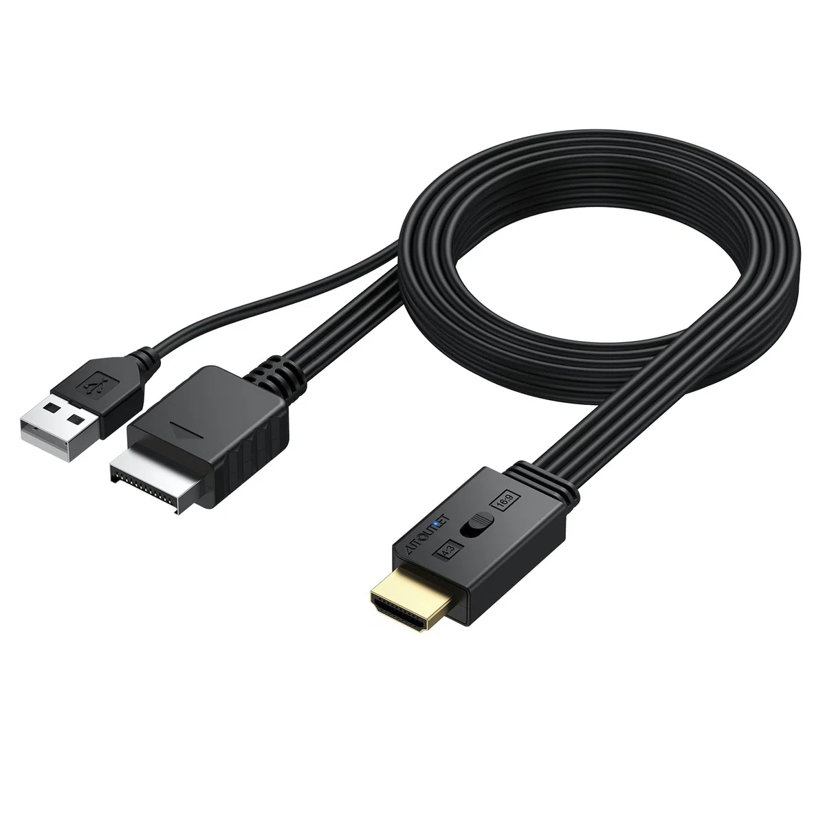 AUTOUTLET Adapter PS1/PS2 na HDMI, prawdziwe Plug and Play, obsługuje konwersję 4:3/16:9, konwerter 1080p HDMI do PS1/PS2 z kablem o długości 200 cm, kabel PS1 PS2 HDMI do monitora HDTV