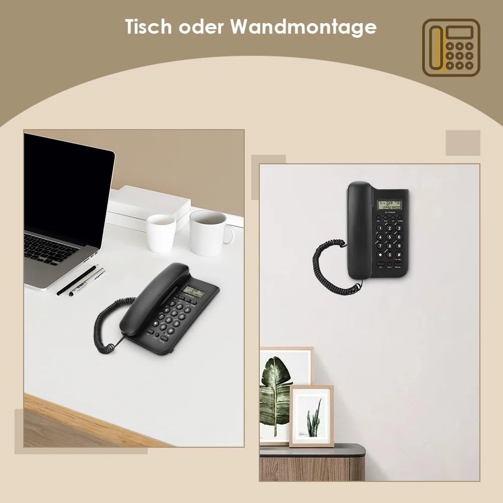 Ejoyous Telefon przewodowy, stały dla seniorów, analogowy, duży przycisk, bardzo głośna głośność, powtórzenie wyboru, biuro, dom(czarny)