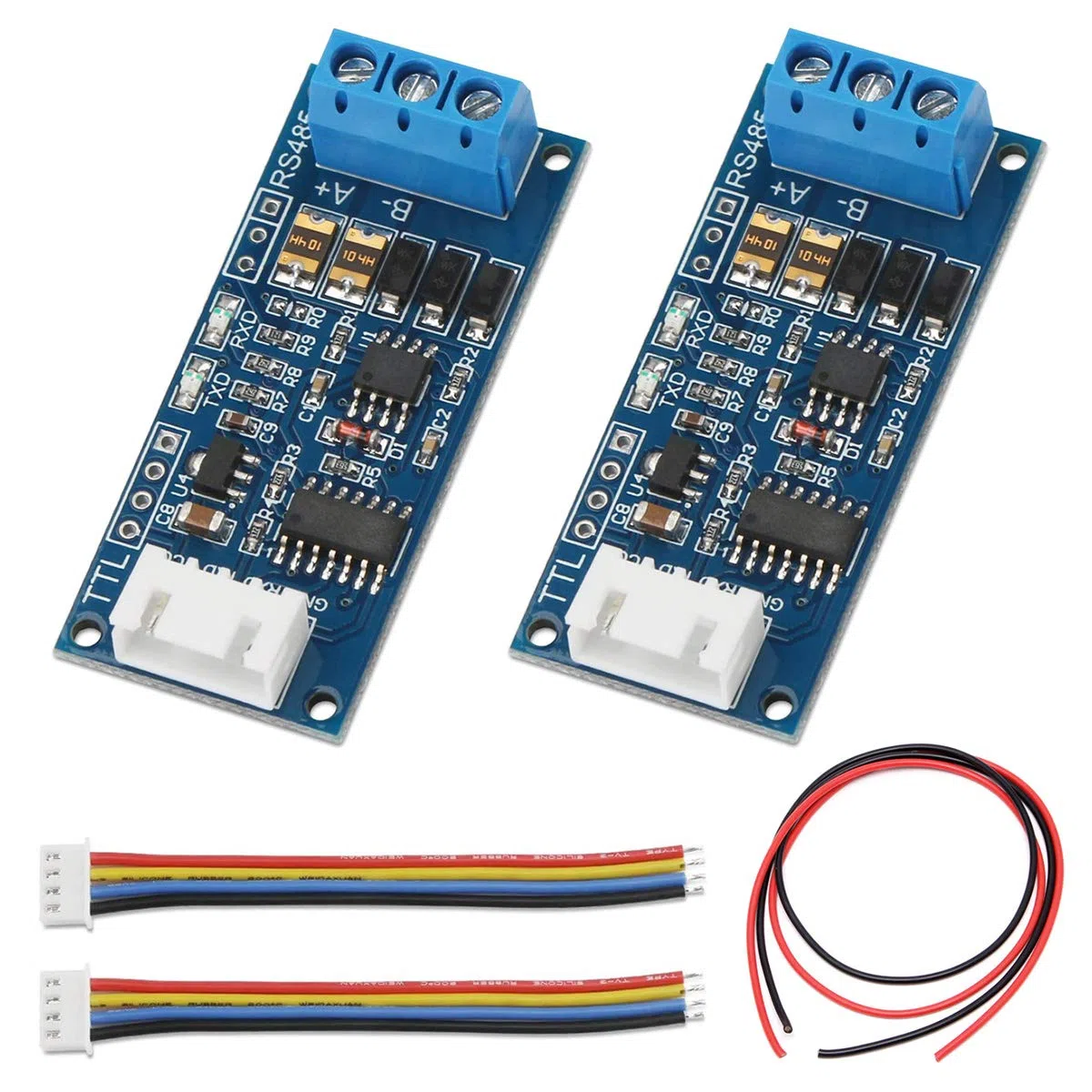 Zestaw 2 adapterów TTL na RS485 moduł 3,3 V 5 V sygnał szeregowy port konwerter zasilania do Arduino AVR z kablem 24AWG