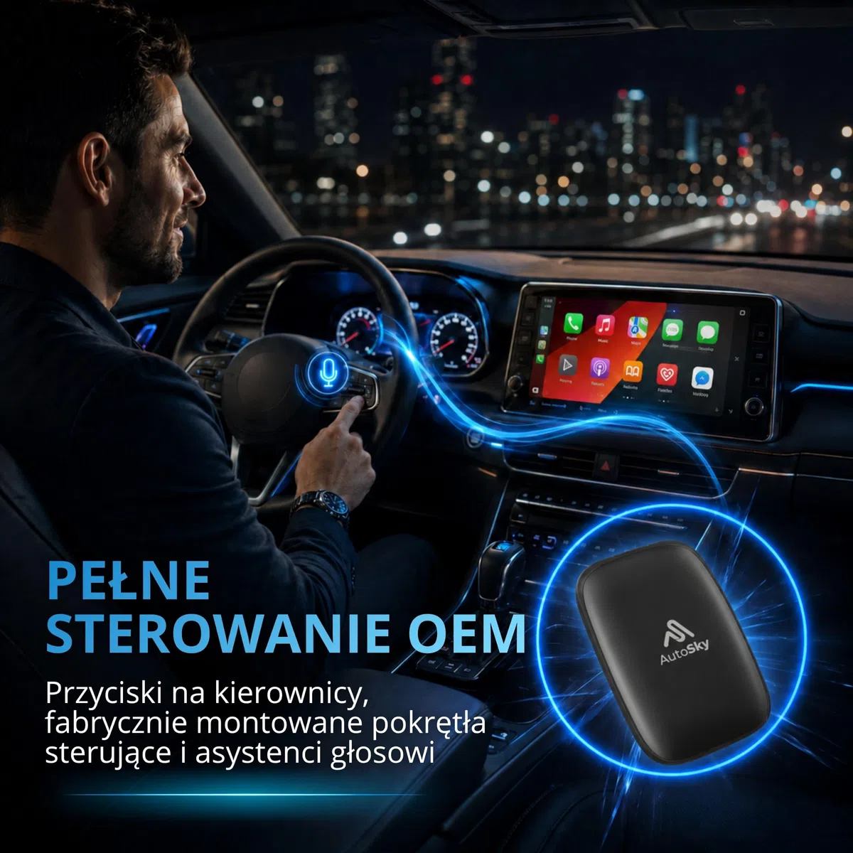 AutoSky Bezprzewodowe CarPlay i Android Auto AI Box Lite do fabrycznych przewodowych samochodów CarPlay - obsługuje Netflix YouTube i Gmail - Go Wireless ze wszystkimi funkcjami Wired CarPlay i