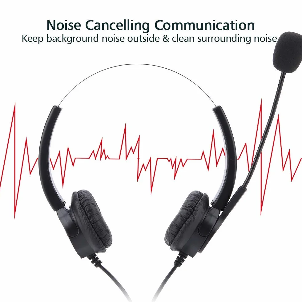 Call Center zestaw słuchawkowy z redukcją szumów, super trwały, wtyk RJ9 Call Center Headphones zestaw słuchawkowy do profesjonalnych telefonów telefonicznych/połączeń sieciowych VOIP, wygodne noszenie