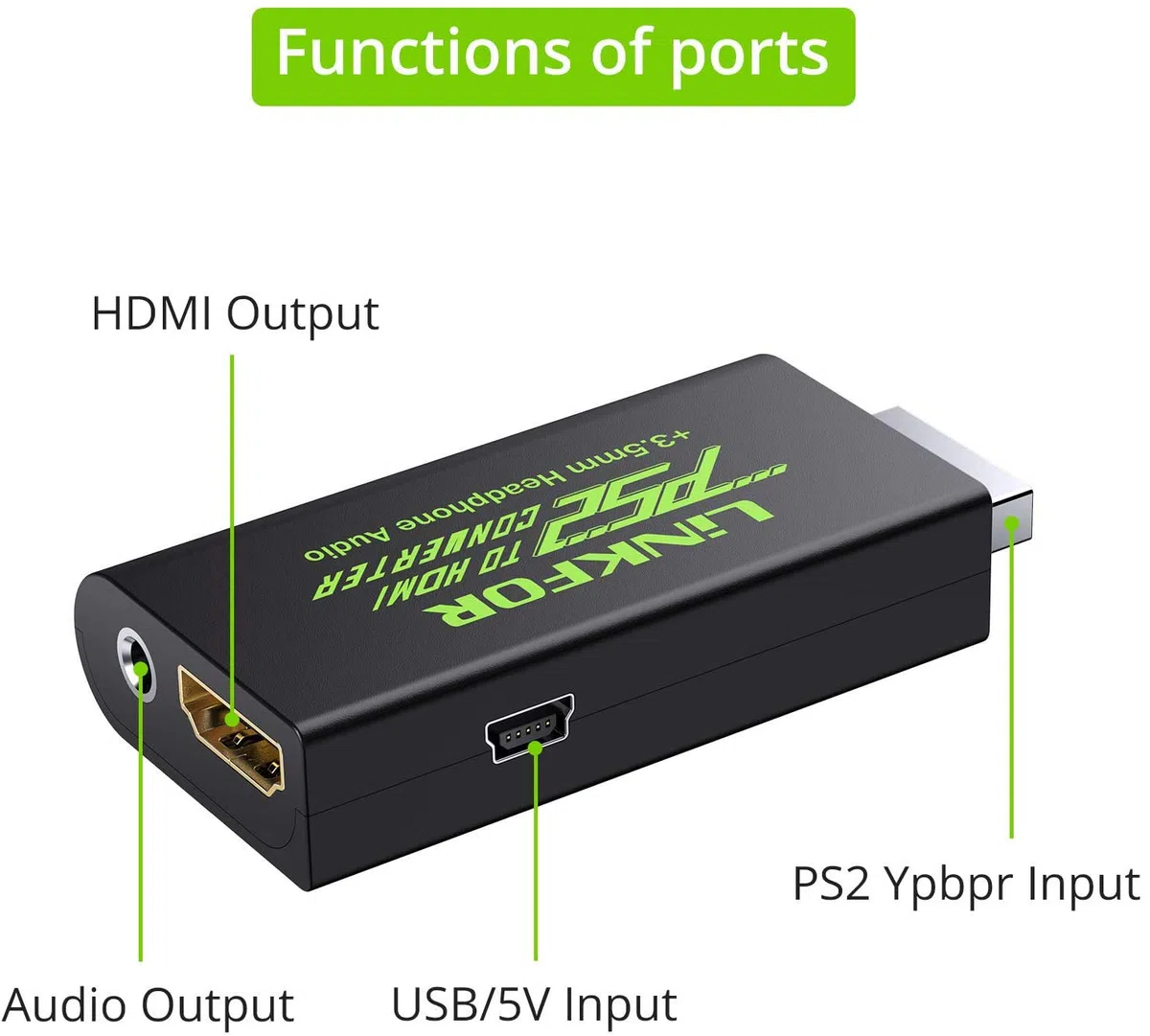 LiNKFOR Konwerter PS2 na HDMI wideo i adapter audio do słuchawek 3,5 mm z kabelem HDMI 1 m kompatybilny z monitorami HDTV
