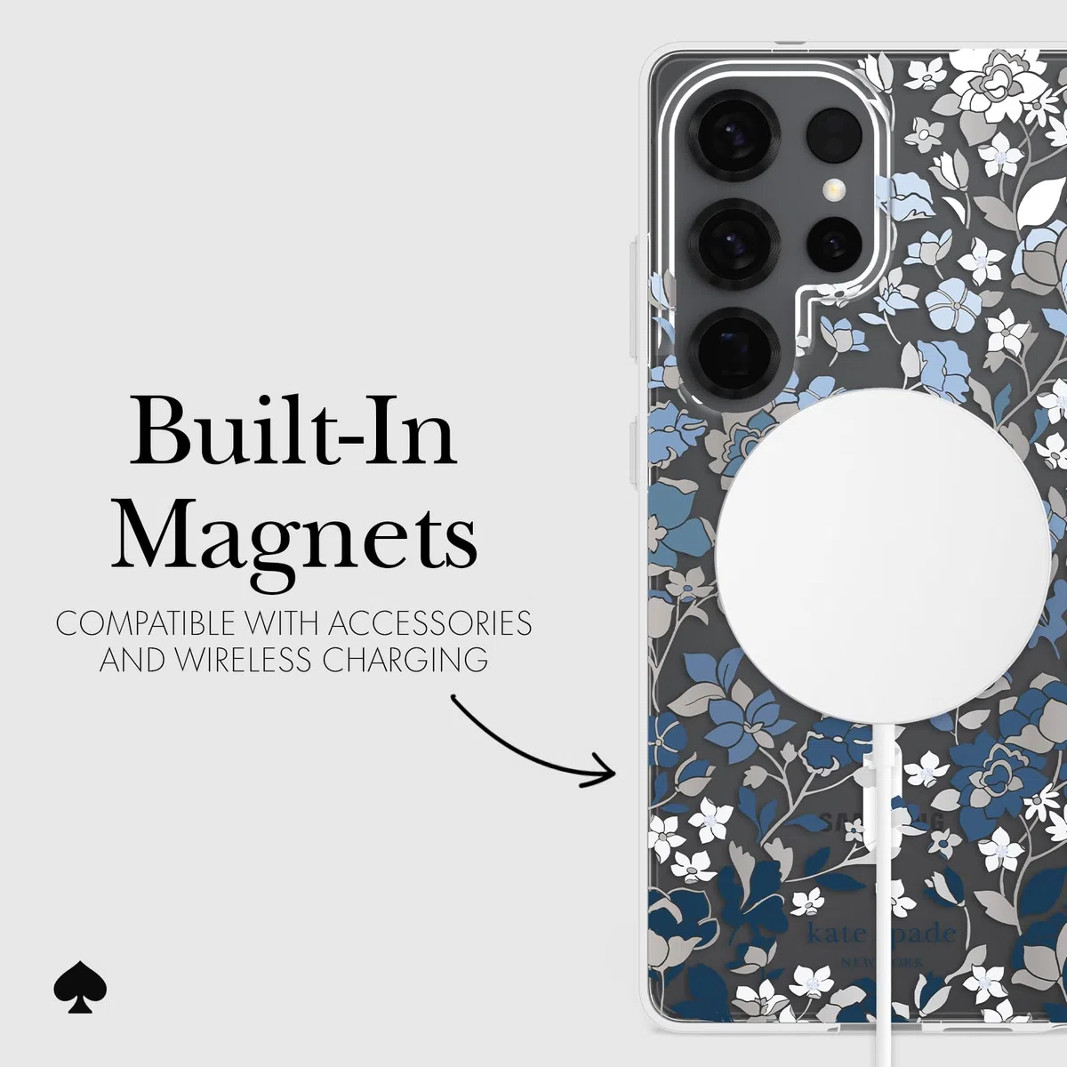 kate spade new york Etui na telefon Samsung Galaxy S25 Ultra - [ładowanie magnetyczne i bezprzewodowe] - designerskie etui na telefon - kwietnik niebieskie kamienie