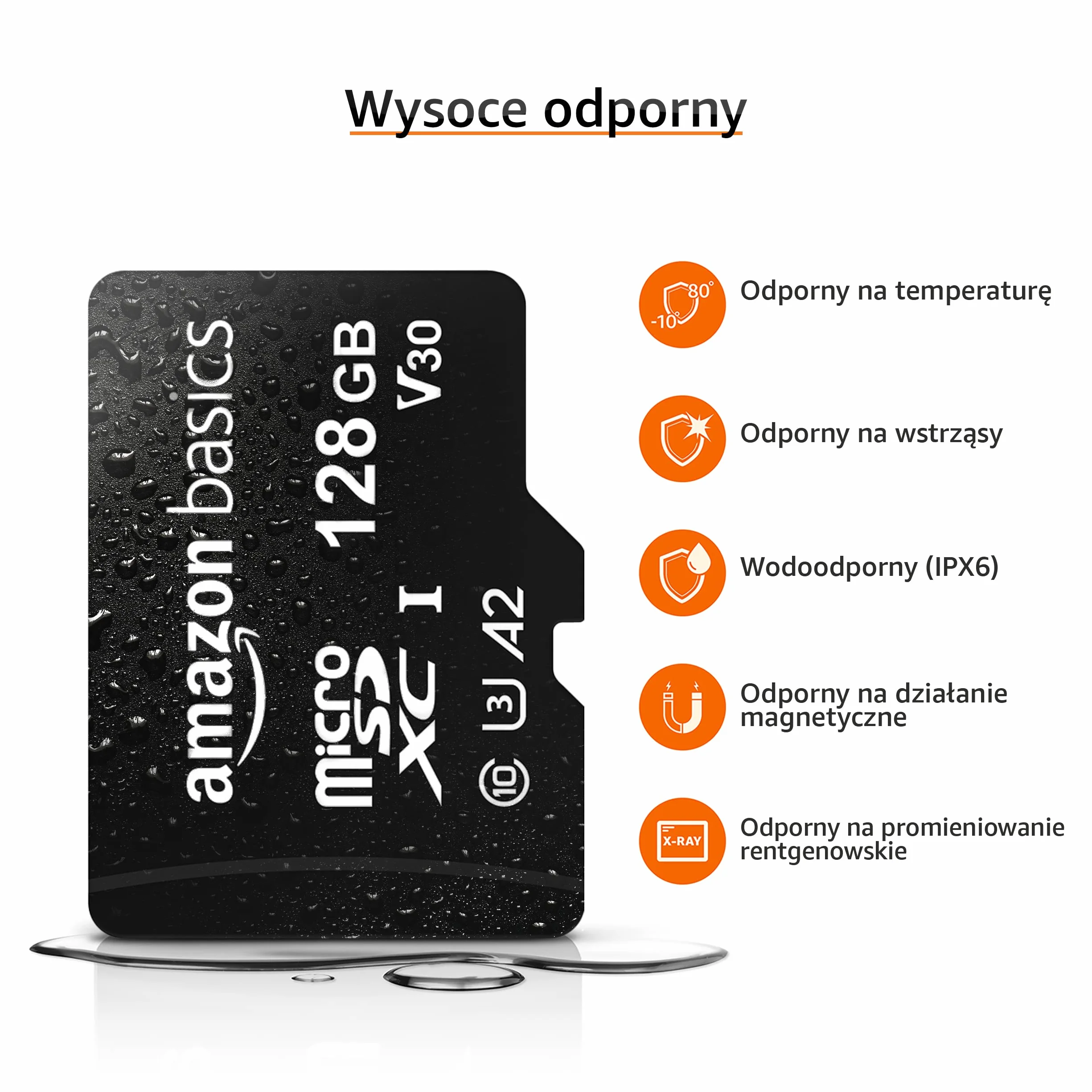 Amazon Basics Karta Pamięci microSDXC z Pełnowymiarowym Adapterem, A2, U3, Prędkość Odczytu do 100MB/s, 128GB, Czarna