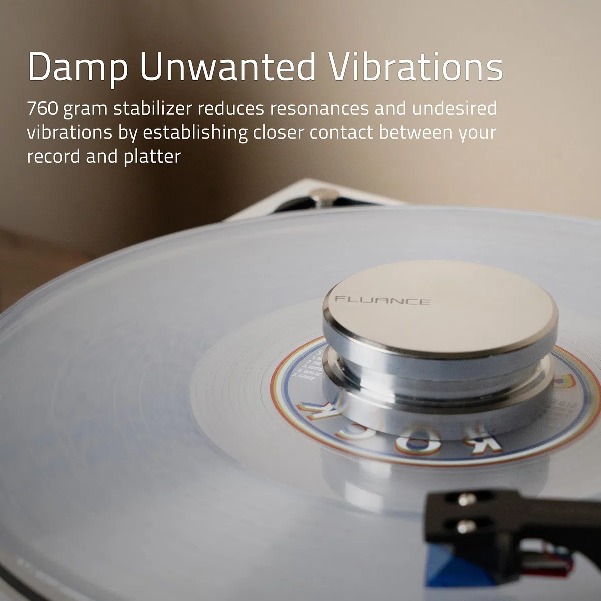 Fluance HiFi ciężarek do płyt winylowych – stabilizator do gramofonu z srebrnej stali z welurową podkładką – Srebrny (RW02)