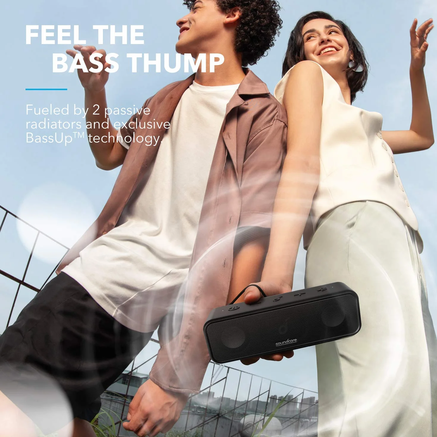Soundcore 3 od Anker to głośnik Bluetooth ze stereo dźwiękiem(odnowiona), przetwornikami z czystą tytanową membraną, 24-godzinnym czasem odtwarzania, wodoodpornością IPX7 i technologią Bluetooth 5.0