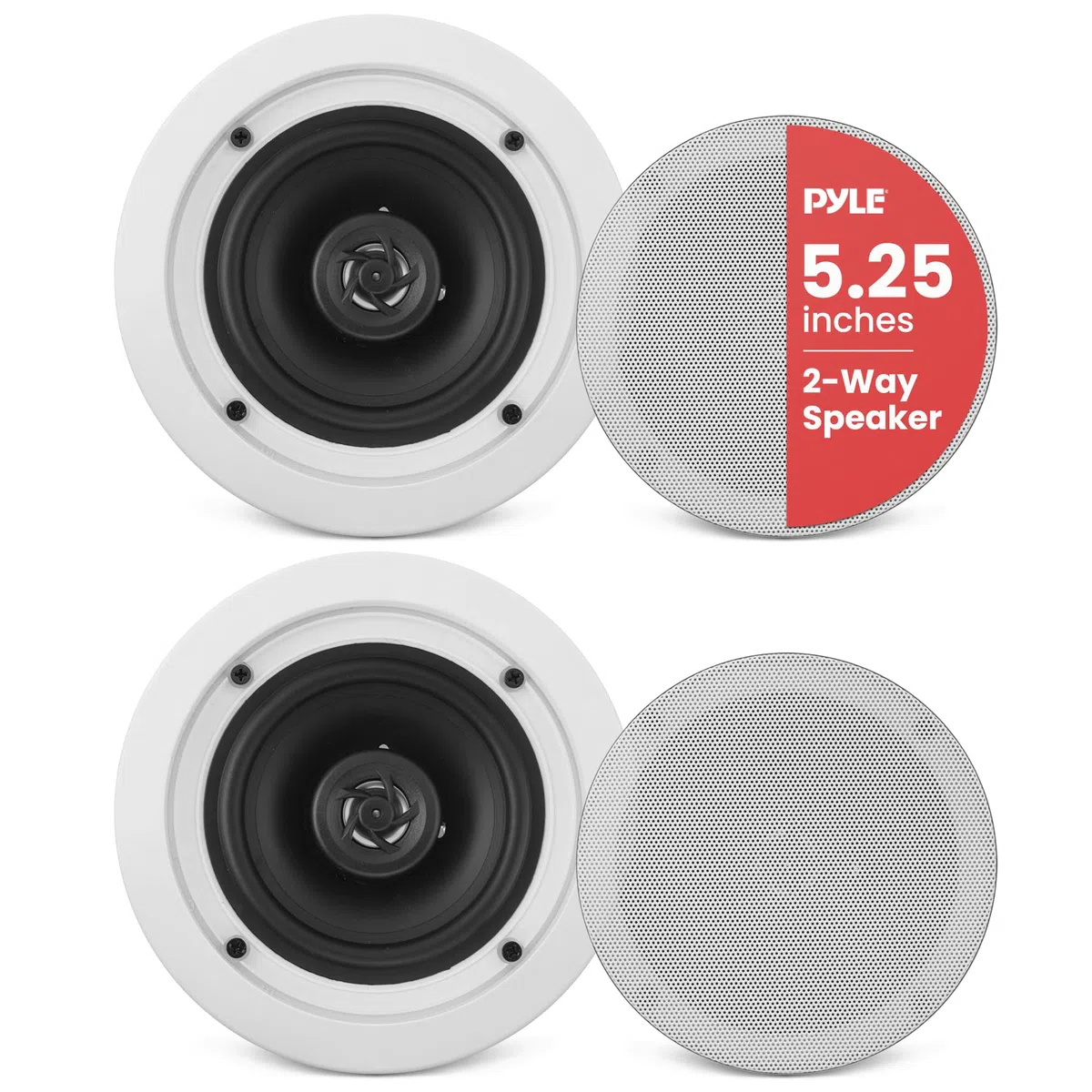 Pyle PDIC51RD głośniki sufitowe do montażu na ścianie - 14 cm para 2-drożnych głośników niskotonowych midbasowych 1 cal polimer kopułkowy wysokotonowy design podtynkowy w/80 Hz - 20 kHz reakcja częstotliwości i 150 watów szczyt łatwa instalacja