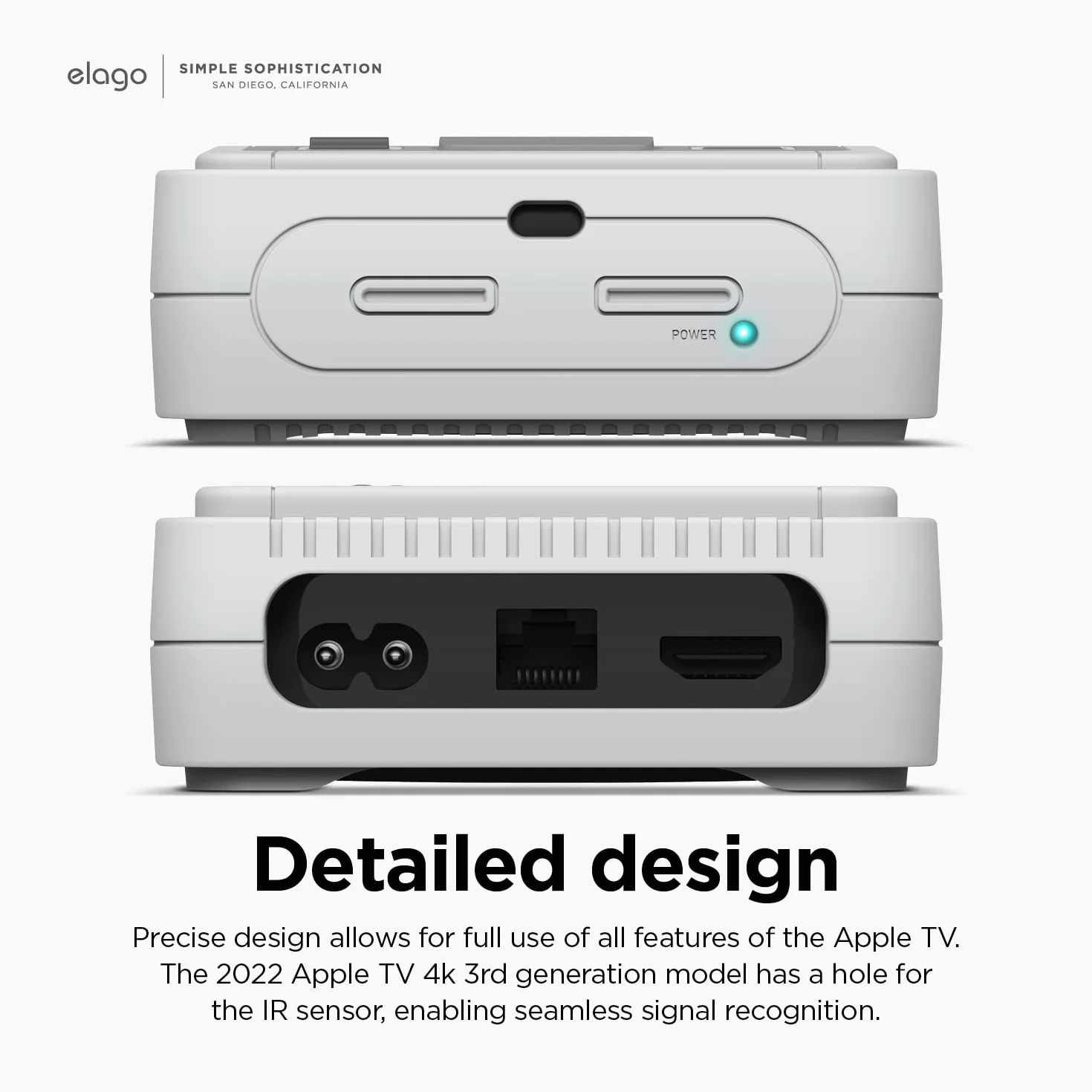 elago Etui T4 kompatybilne tylko z Apple TV 4K 3. generacji 2022 (HD) – z wycięciem na czujnik podczerwieni i wycięciem LED (nie pasuje do modeli z 2021 r.) (jasnoszare)