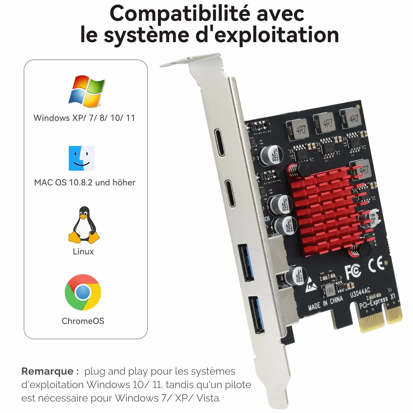 ELUTENG 4 porty USB 3.2 Gen 1 karta rozszerzeń PCIE (2 porty USB-A, 2 porty typu C), superszybka karta PCIE 5 Gb/s do komputera stacjonarnego, obsługa Windows 11/10/8/7/XP