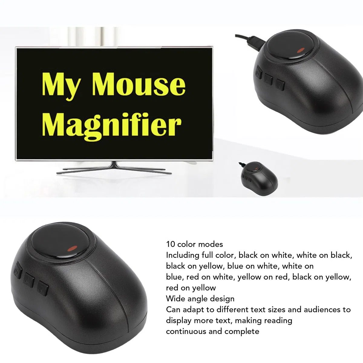 Wakects Myszka USB Mysz Myszka Mysz Idealna Pomoc do Czytania z 10 Trybami Kolorów dla Osób o Niskiej Wizji i Seniorów