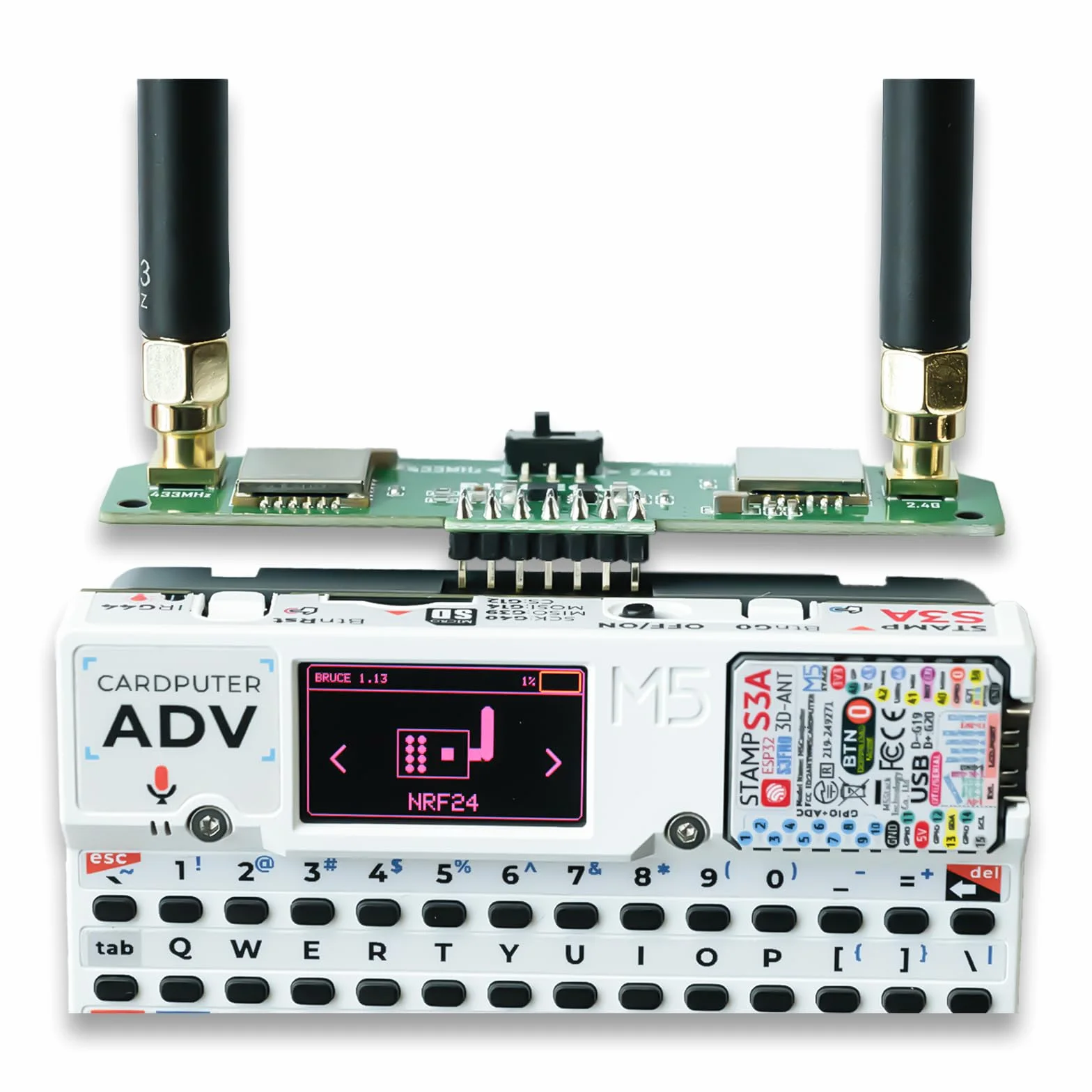 Płyta rozwojowa RF 2 w 1 do M5Stack Cardputer ADV, kompatybilna z NRF24 i CC1101, ulepszone filtrowanie mocy, stabilny moduł edukacyjny 2,4 GHz i 433 MHz (Cardputer nie jest dołączony)