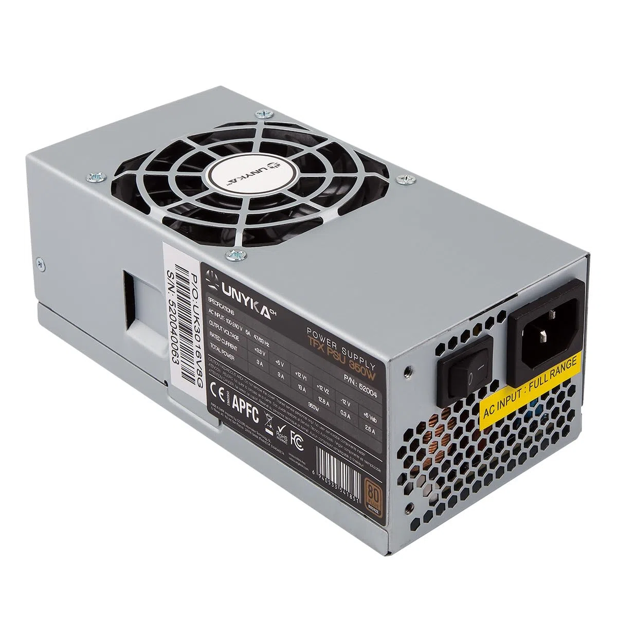 UNYKAch TFX zasilacz sieciowy 350 W, 80 Plus, brąz, z wentylatorem 80 mm, bardzo cichy