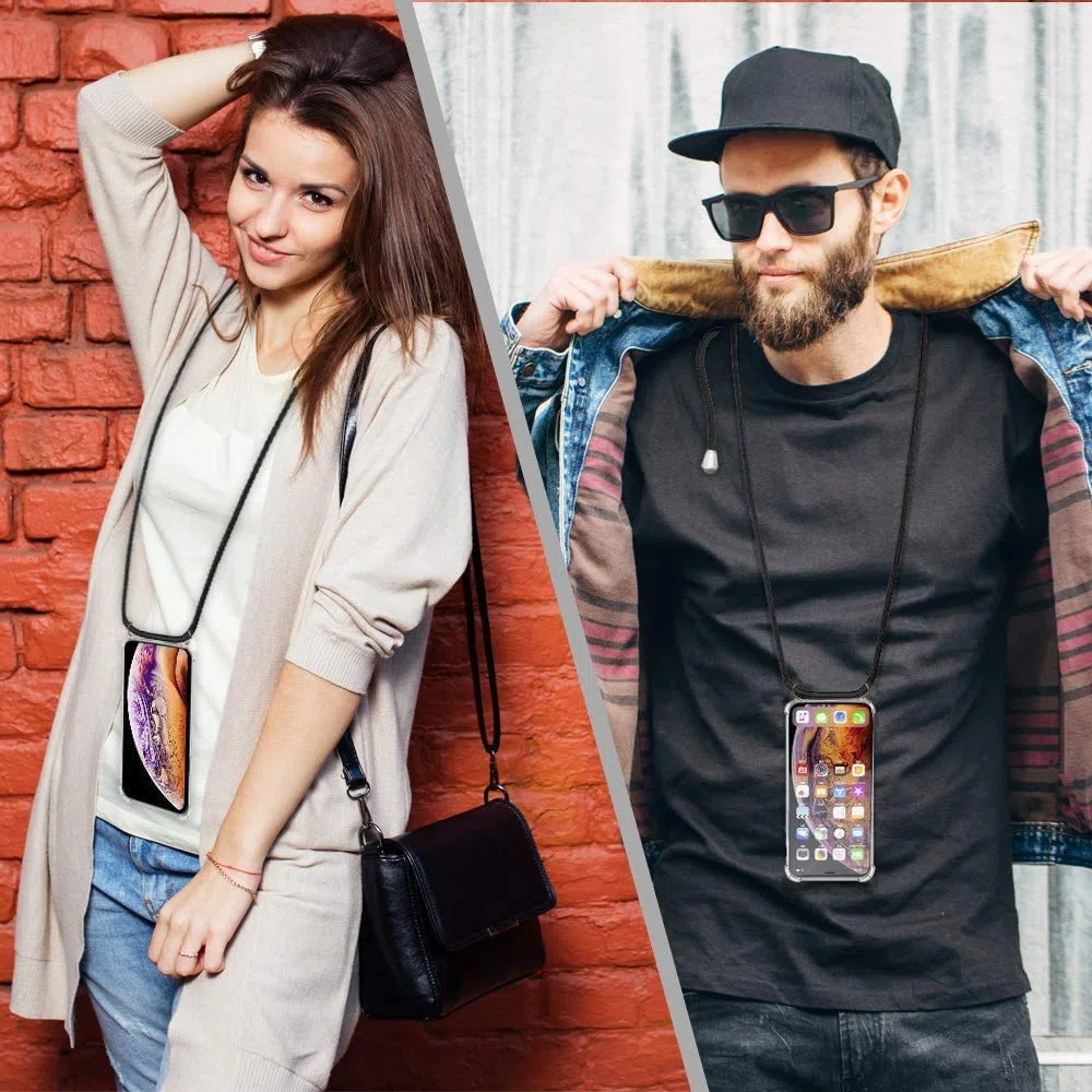 Etui na telefon komórkowy kompatybilne z Motorola Moto G15, ultra cienkie, ochrona aparatu, silikon TPU, bumper, etui ze sznurkiem do zawieszenia,Czarne