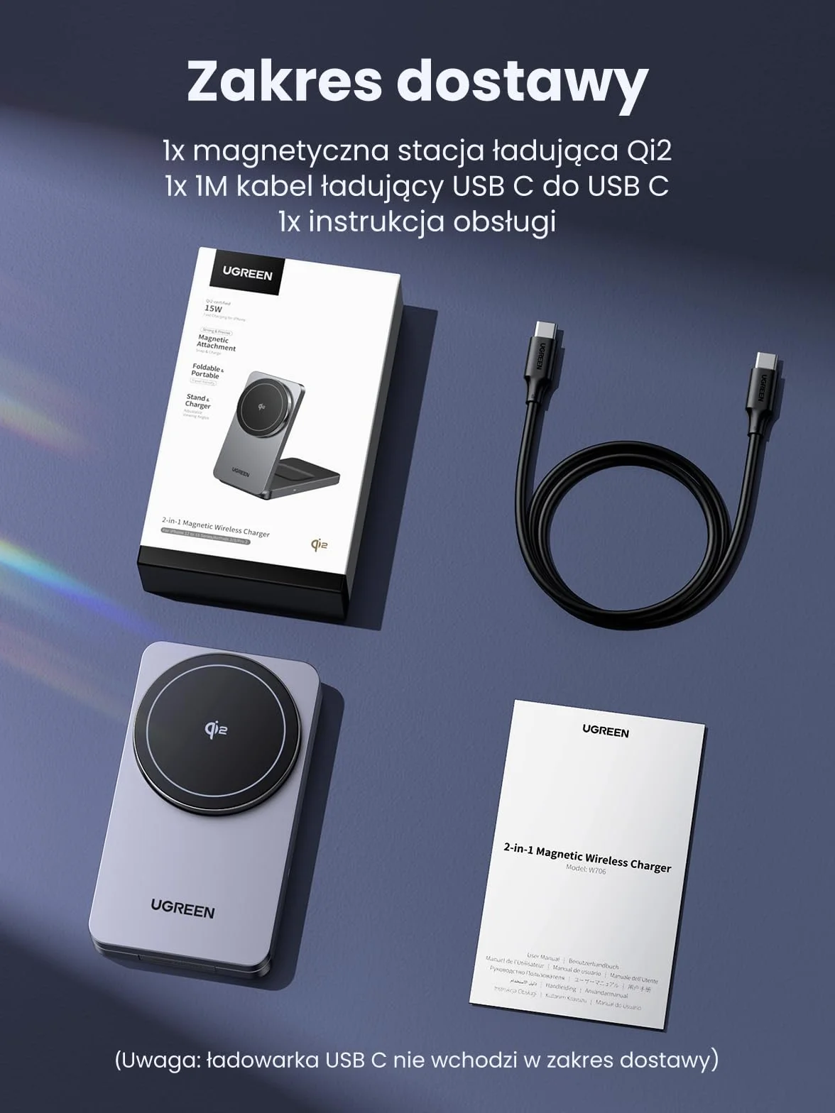 UGREEN MagFlow Qi2 stacja ładująca 15W magnetyczna 2w1 składana bezprzewodowa do iPhone 17/16/15/14/13/12 AirPods