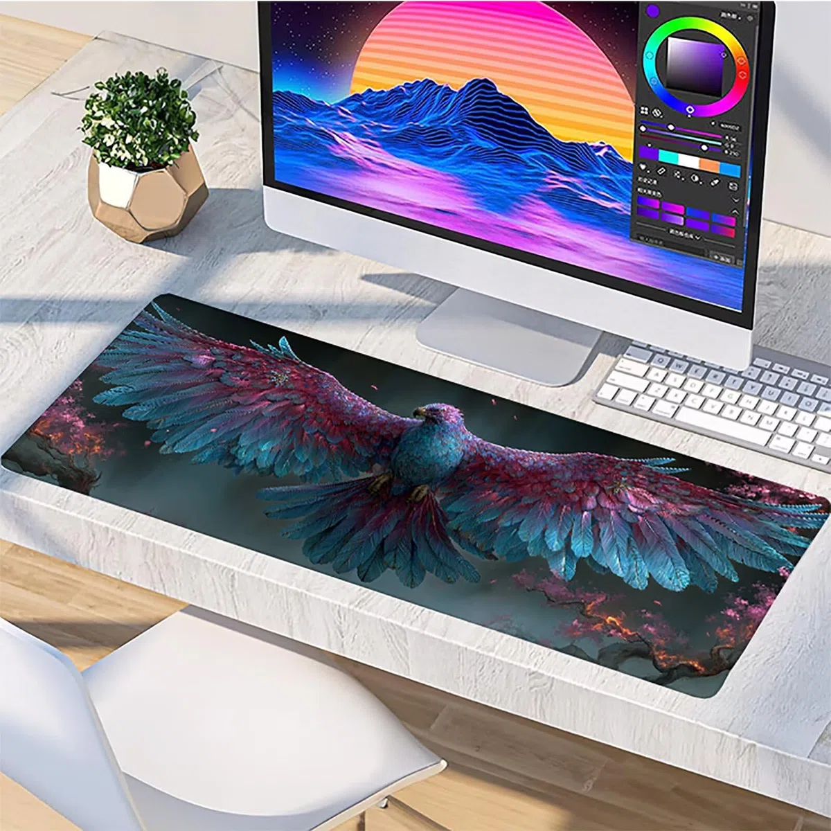 Podkładka pod mysz 1200x600x3mm ptak, podkładka pod mysz XXL do gier drzewo, duża podkładka pod mysz z gumową podstawą, akcesoria biurowe do gier, wysoka precyzja i szybkość, pod biurko, dla graczy