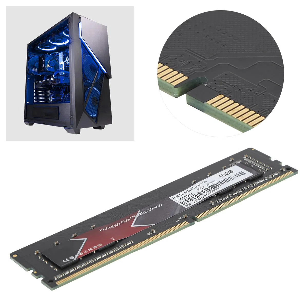 Pamięć RAM DDR4, Smukła, Aluminiowa, Wysokowydajna pamięć Stacjonarna PCB, DDR4 2400 MHz PC4 19200, z łatwą instalacją (16 GB)