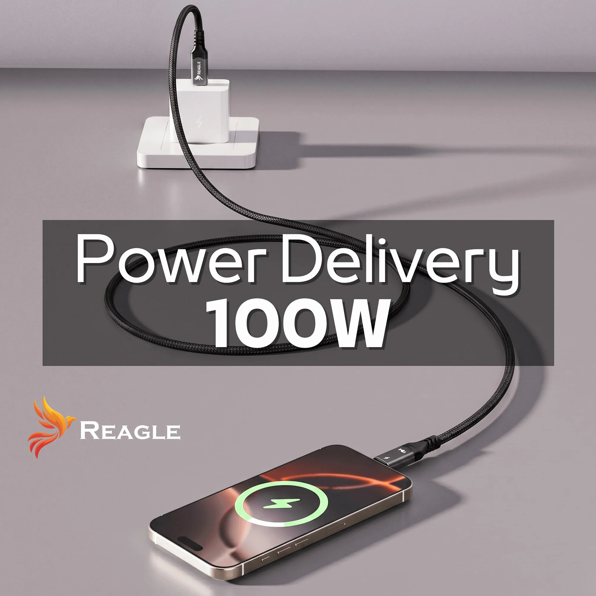 Reagle Kabel Thunderbolt 4 USB-C Do USB-C 2M, 40 Gbit/s, Power Delivery 100 W, 8K 60 Hz, 4K 120 Hz, Kompatybilny Z MacBook Pro/Air, iPhone 17/16, iMac, USB4, Thunderbolt 3, Monitor, Dock, SSD