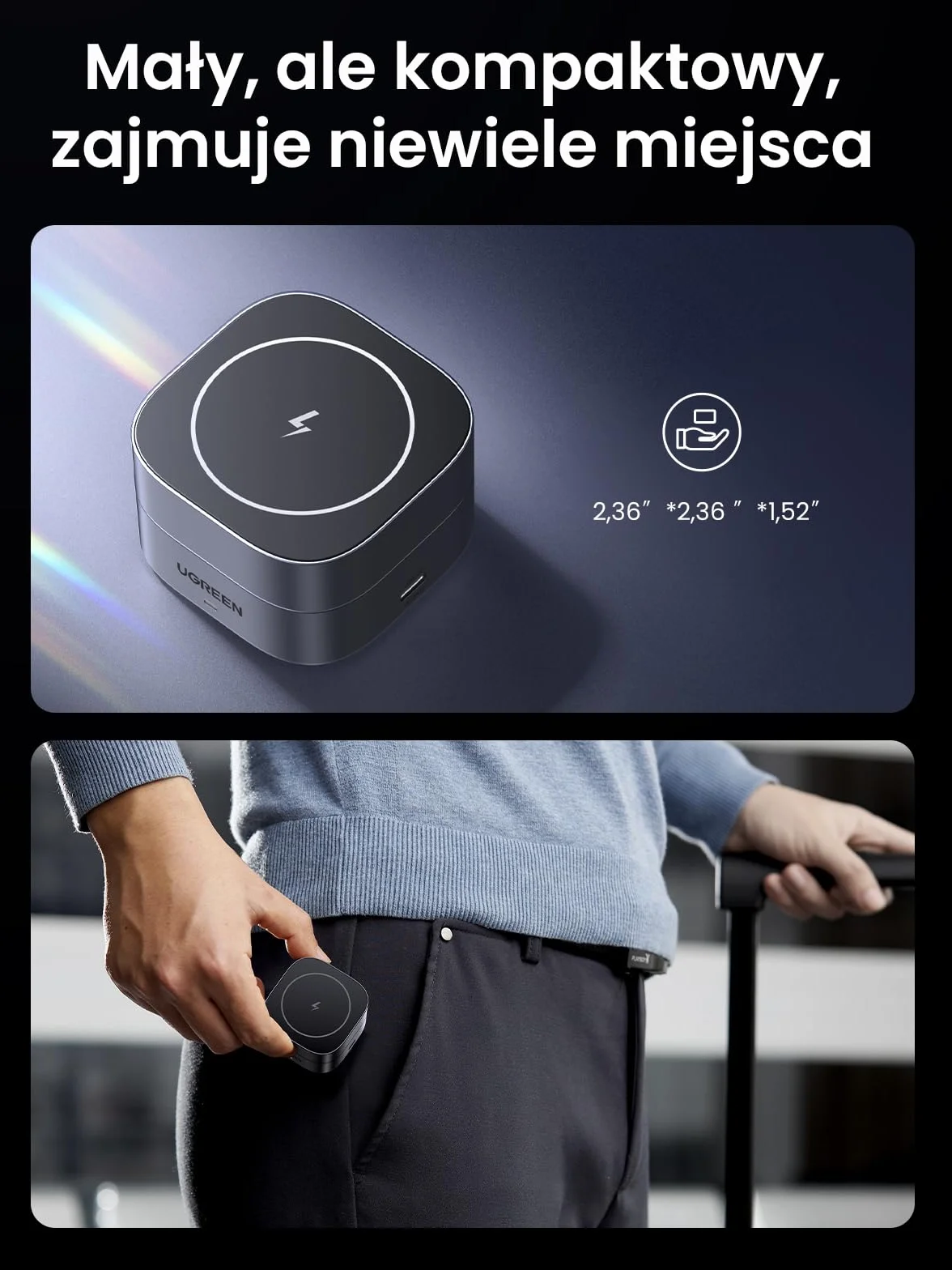 UGREEN MagFlow Składana podstawka ładująca 2 w 1 do iPhone'a kompatybilna z ładowarką MagSafe do iPhone'a 17,Air,17 Pro,17 Pro Max, 16,15,14,13,12, AirPods, podstawka ładująca z regulacją kąta