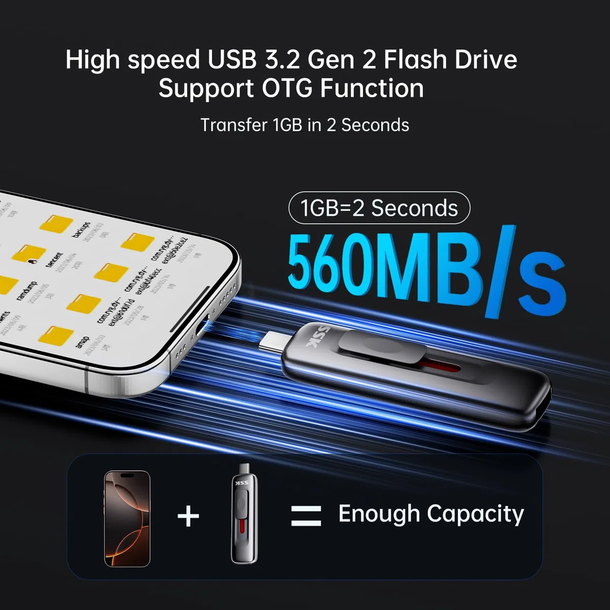 SSK Zewnętrzne dyski półprzewodnikowe 2 TB, przenośny dysk SSD do 550 MB/s