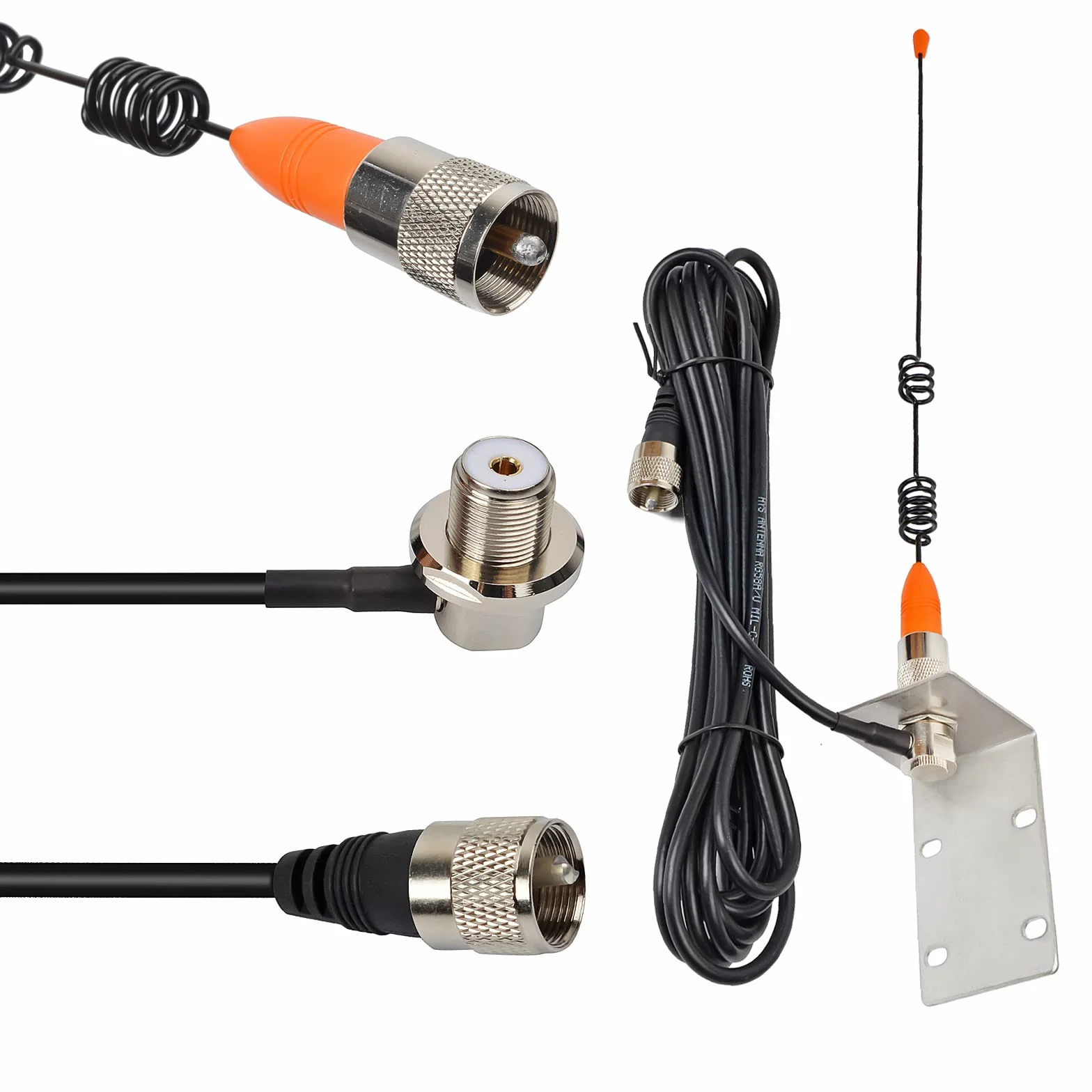 HYS Antena FM, 156-163 MHz, antena z uchwytem, 5 m, kabel RG58, kompatybilna z urządzeniami mobilnymi VHF do jachtów, statków, samochodów ciężarowych, kamperów (pomarańczowa)