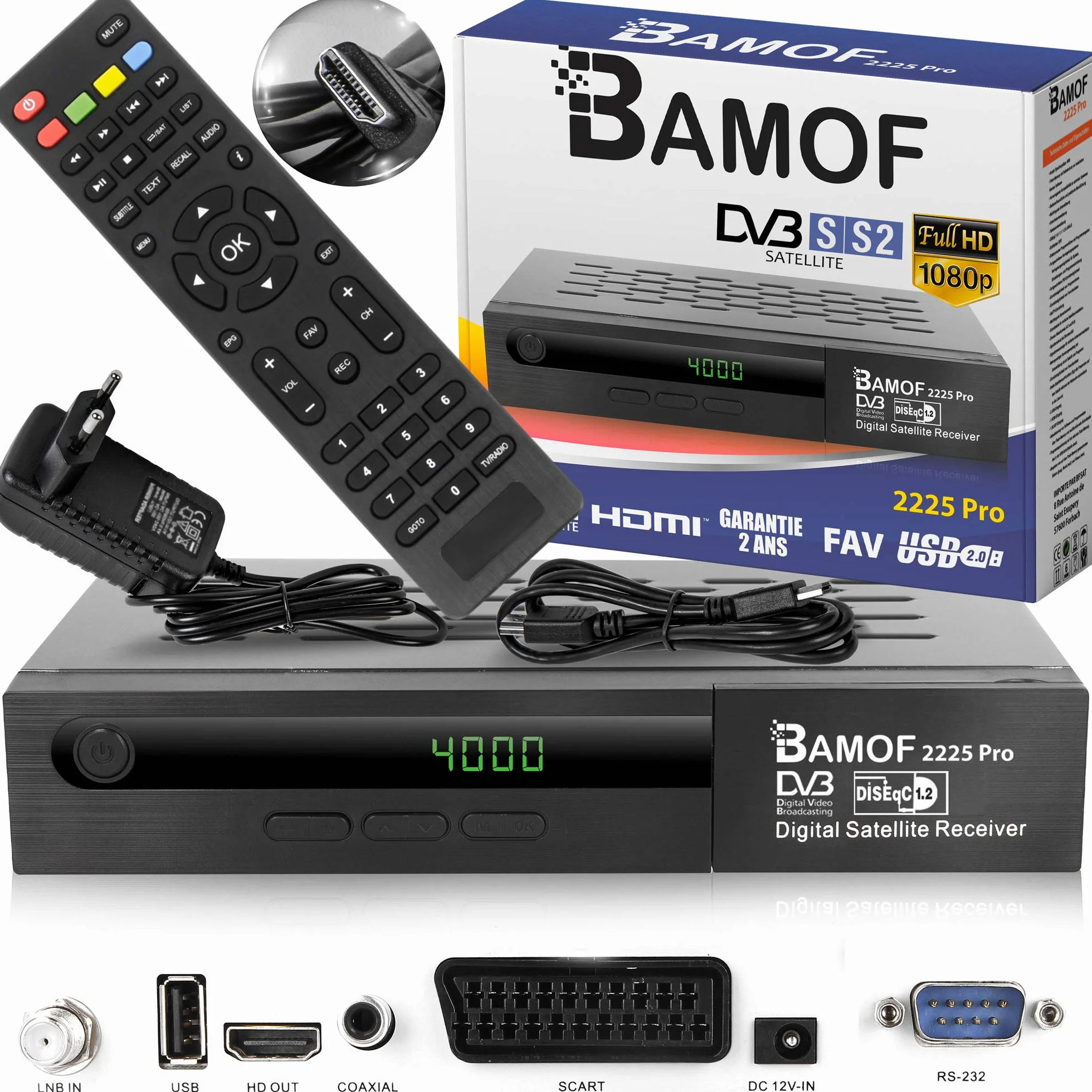 Bamof 2225 PRO cyfrowy odbiornik satelitarny HDTV DVB-S2 Full HD 1080p HDMI