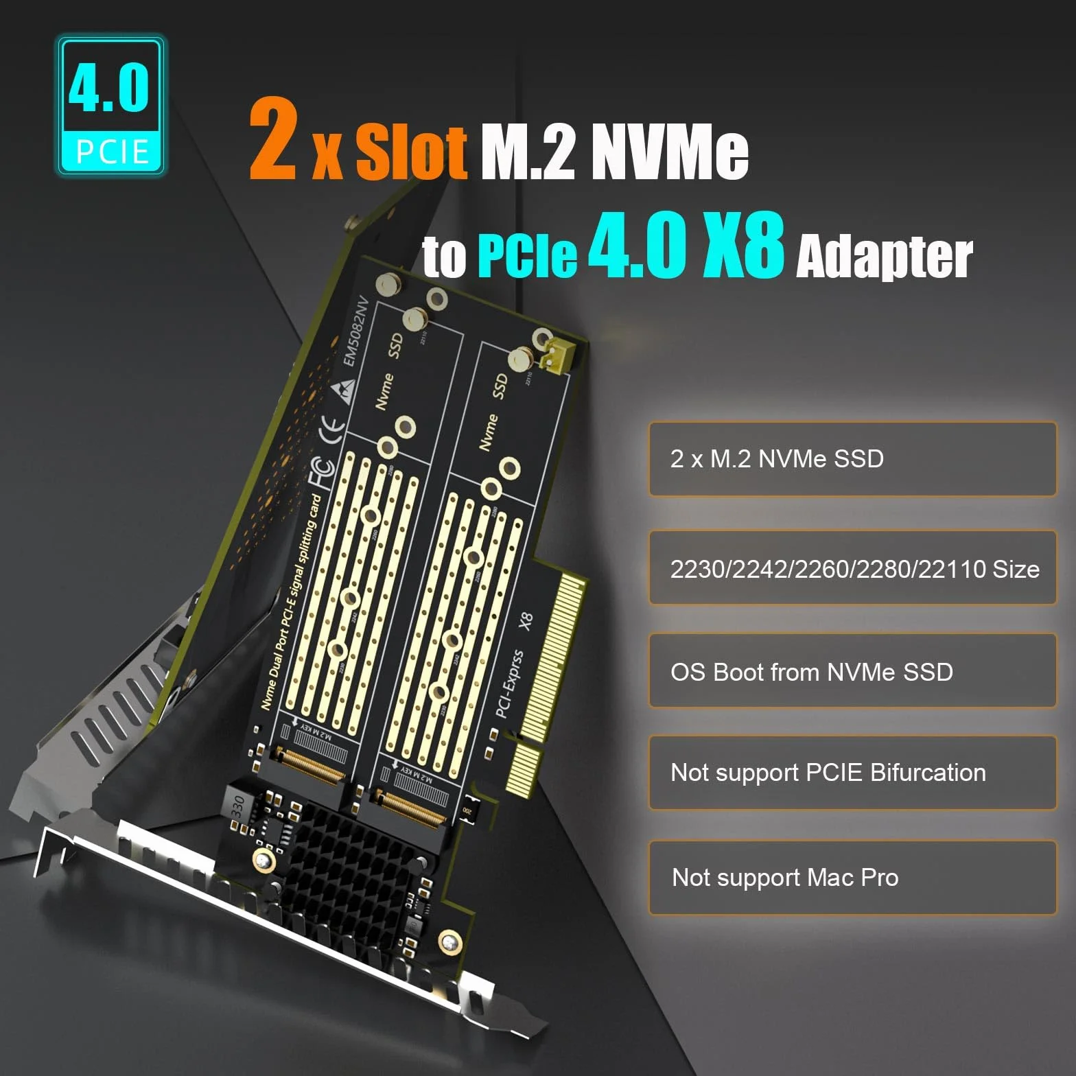 GLOTRENDS PA21 Dual Adapter M.2 NVMe do PCIe 4.0 X8 bez rozgałęzienia PCIe, konfiguracja miękkiego macierzy RAID M.2 NVMe za pomocą narzędzia systemu operacyjnego (obsługuje rozmiary 22110/2280)